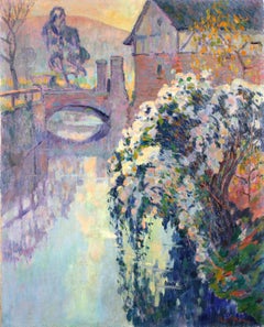 Arbres en fleurs - Post Impressionist River Landscape Oil by Robert Pinchon