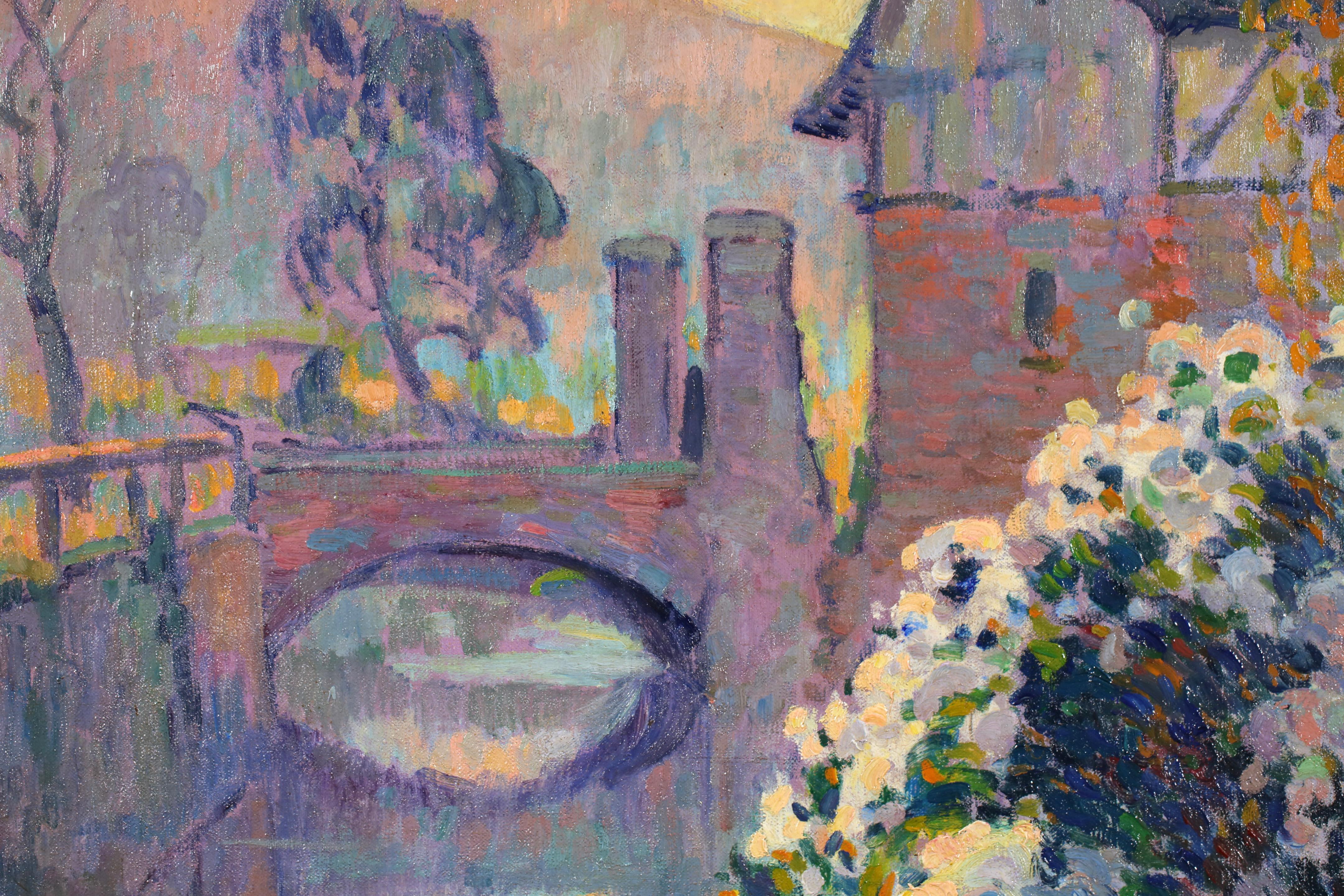 Arbres en fleurs - Post Impressionist River Landscape Oil by Robert Pinchon - Brown Landscape Painting by Robert Antoine Pinchon