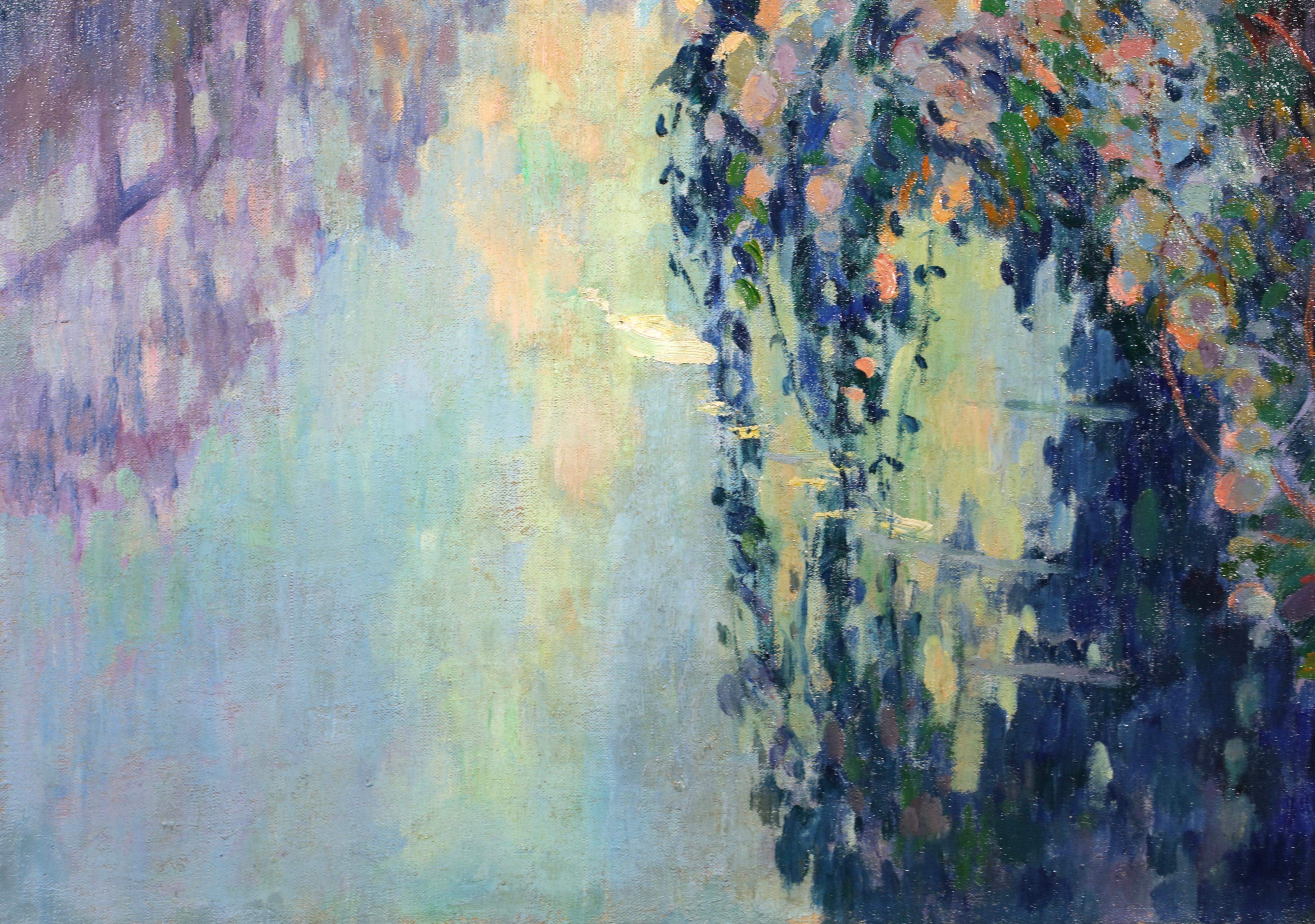 Arbres en fleurs - Post Impressionist River Landscape Oil by Robert Pinchon For Sale 3