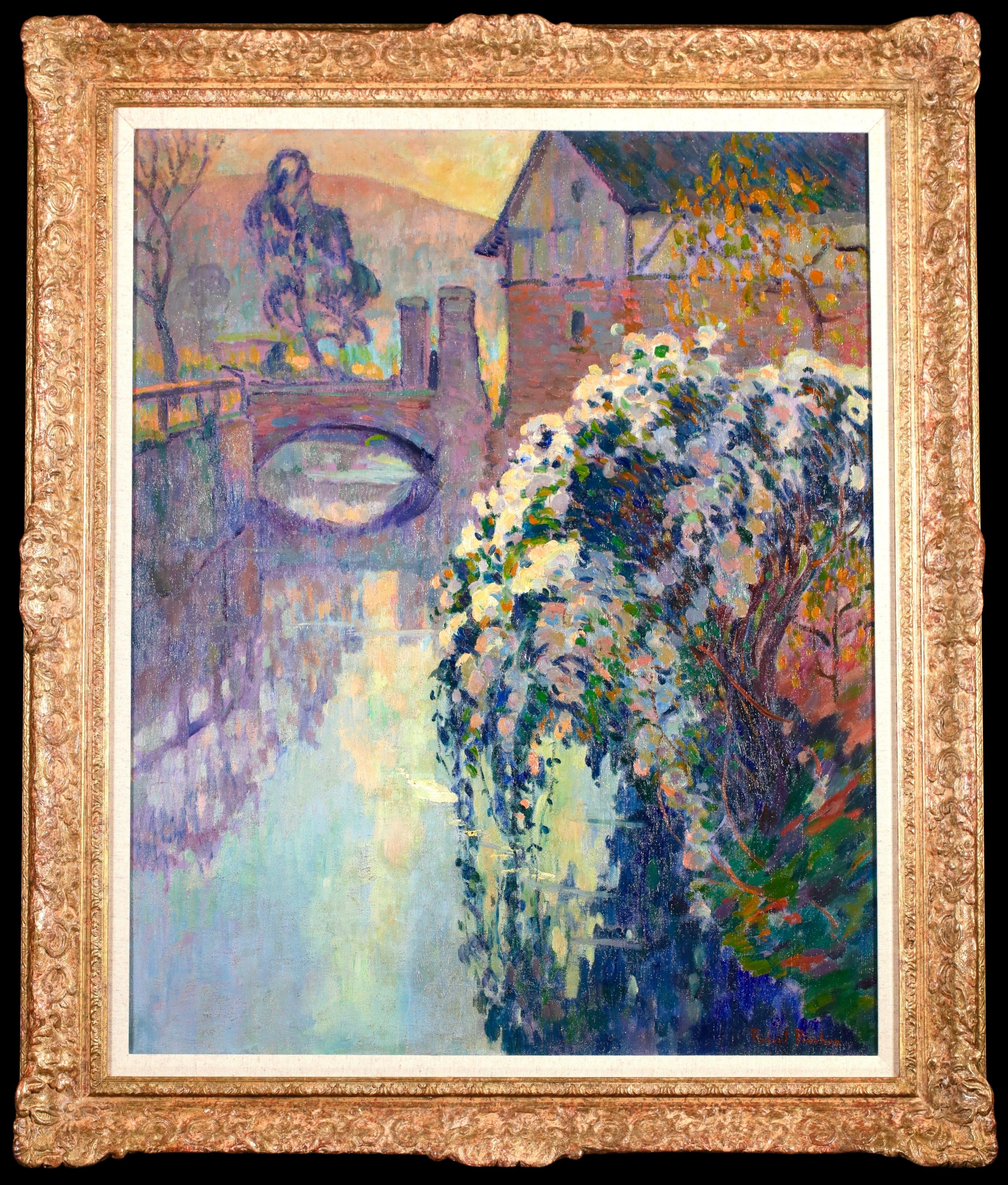 Robert Antoine Pinchon Landscape Painting - Arbres en fleurs - Post Impressionist River Landscape Oil by Robert Pinchon
