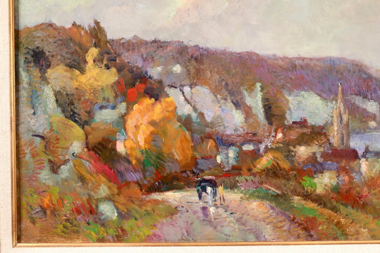 Duclair - La Seine - Post Impressionist Oil, River Landscape by Robert Pinchon - Post-Impressionist Painting by Robert Antoine Pinchon