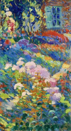 «Fleurs dans le Jardin» - Pintura al óleo de un paisaje posimpresionista de Robert Pinchon