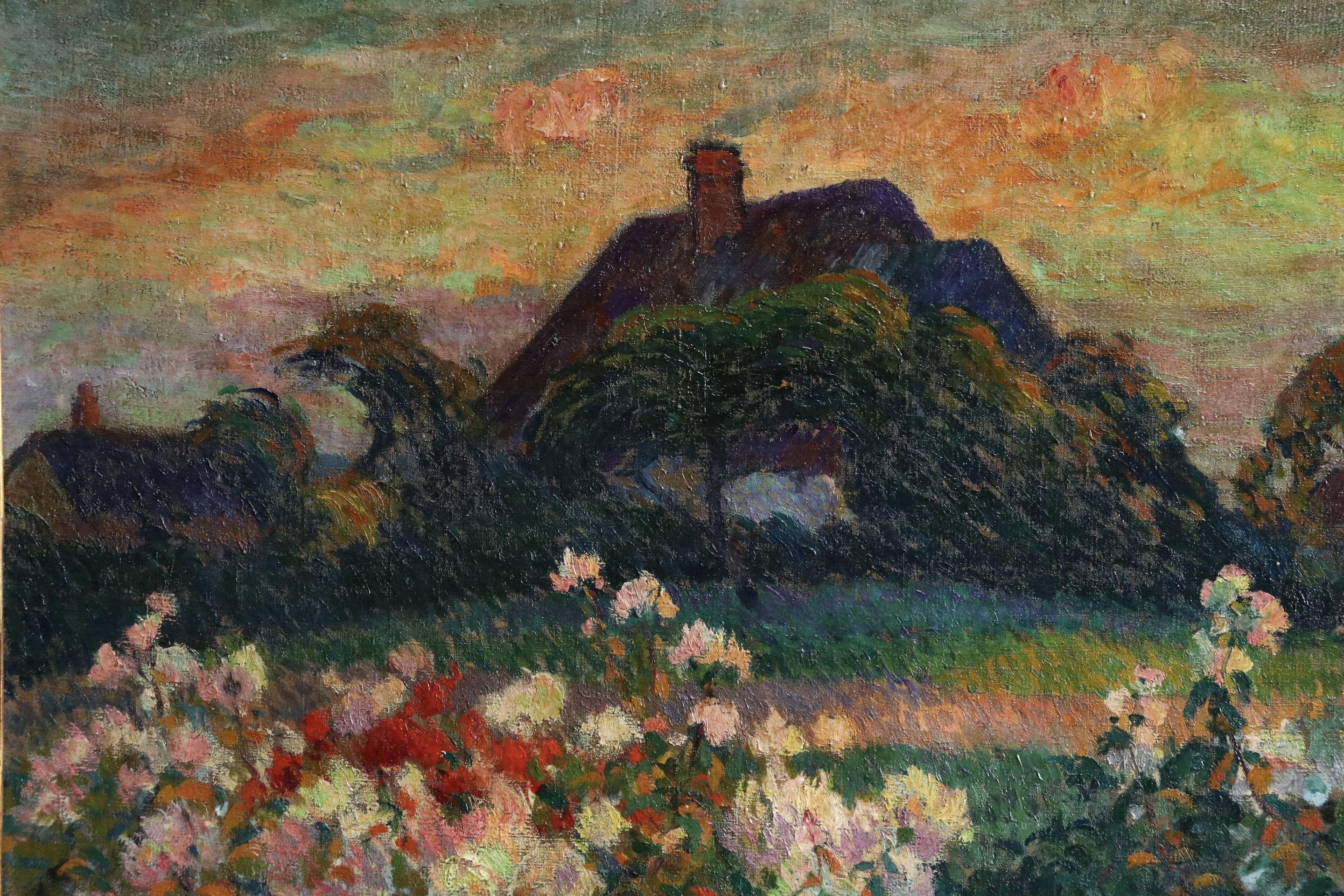 Fleurs de Champs - Huile du 20ème siècle:: Fleurs par Cottage dans un paysage de Pinchon 1
