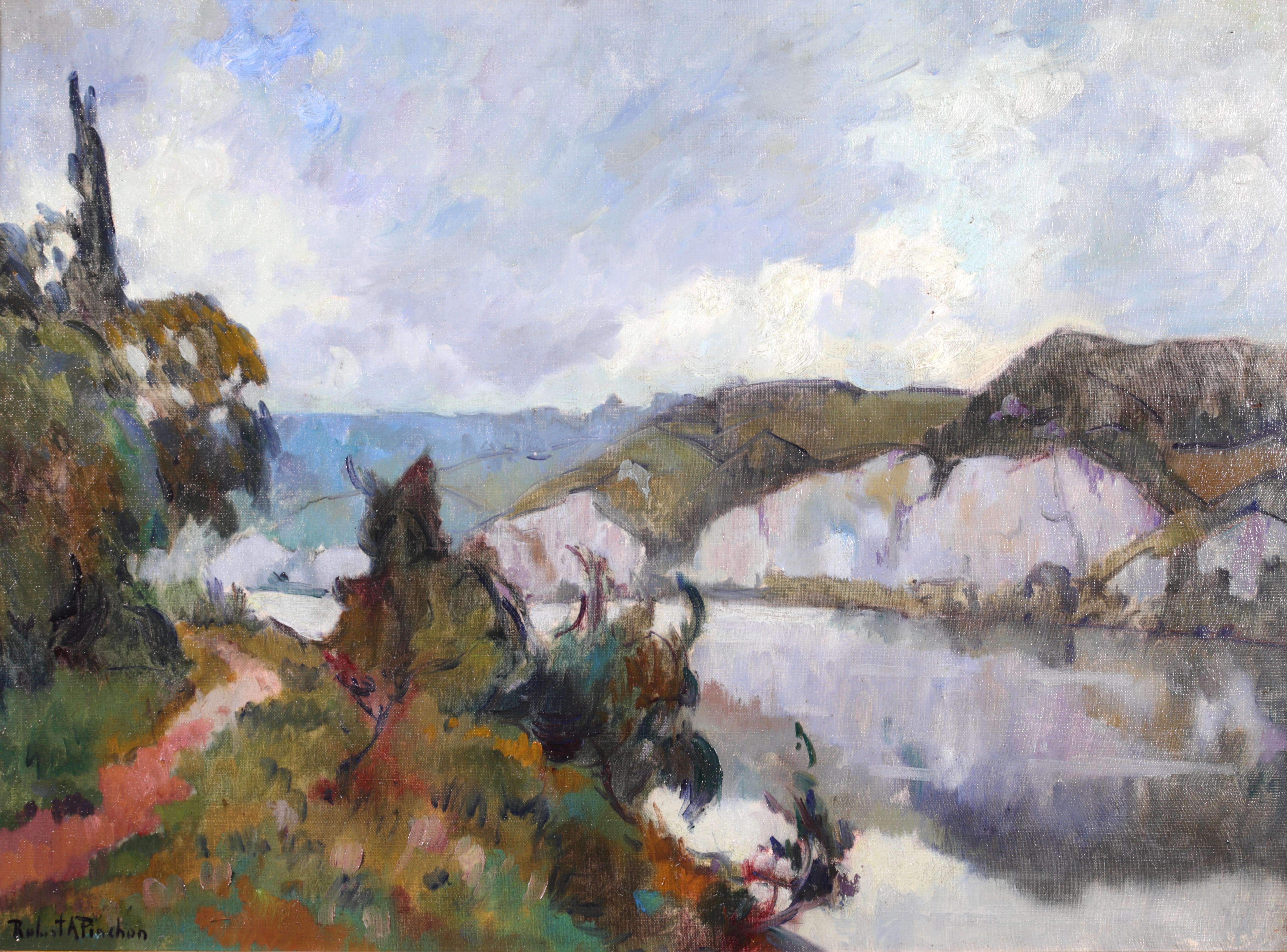 Huile fauviste post-impressionniste La Seine, paysage fluvial de Robert Pinchon - Painting de Robert Antoine Pinchon