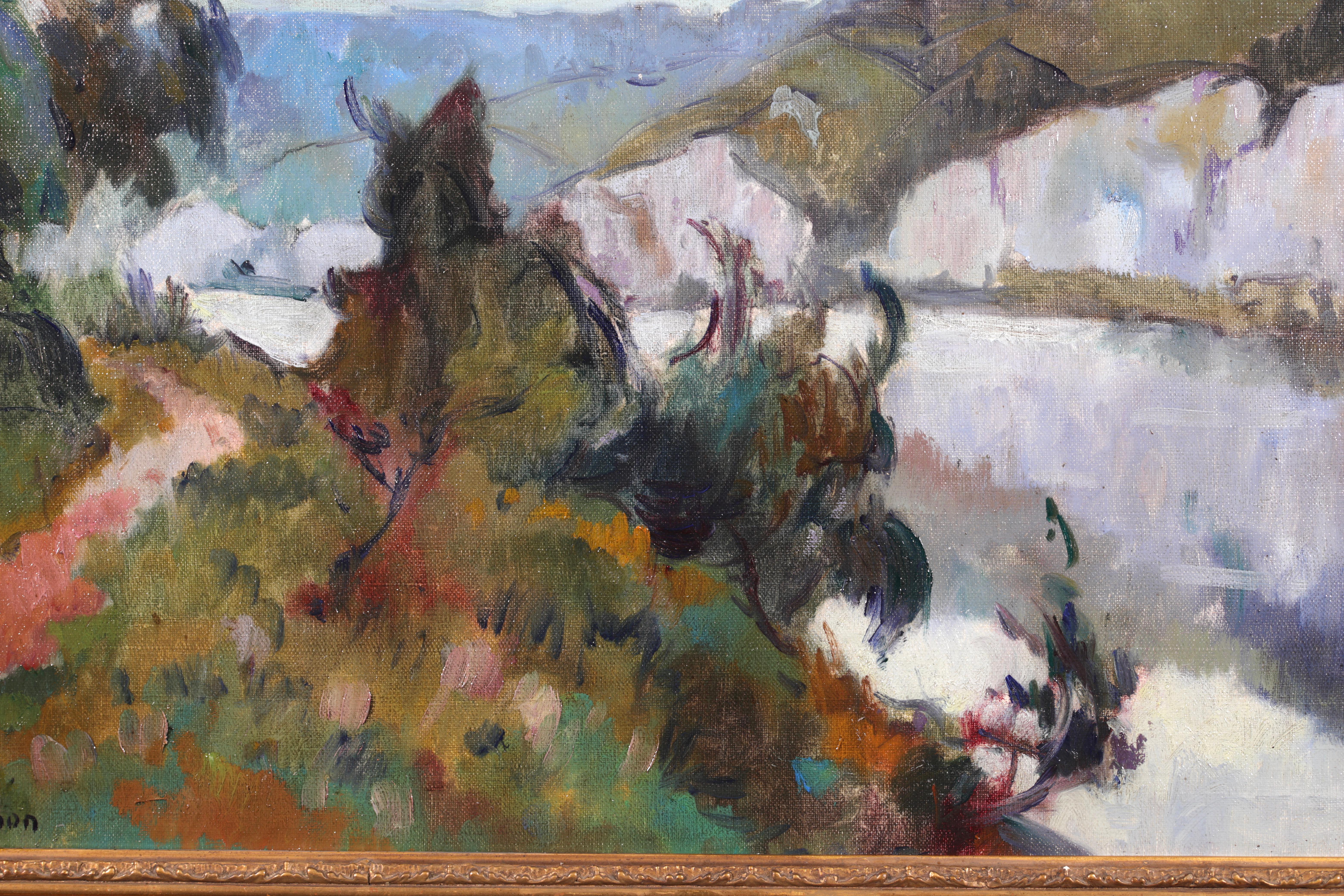 La Senna - Olio post-impressionista fauvista, Paesaggio fluviale di Robert Pinchon 1