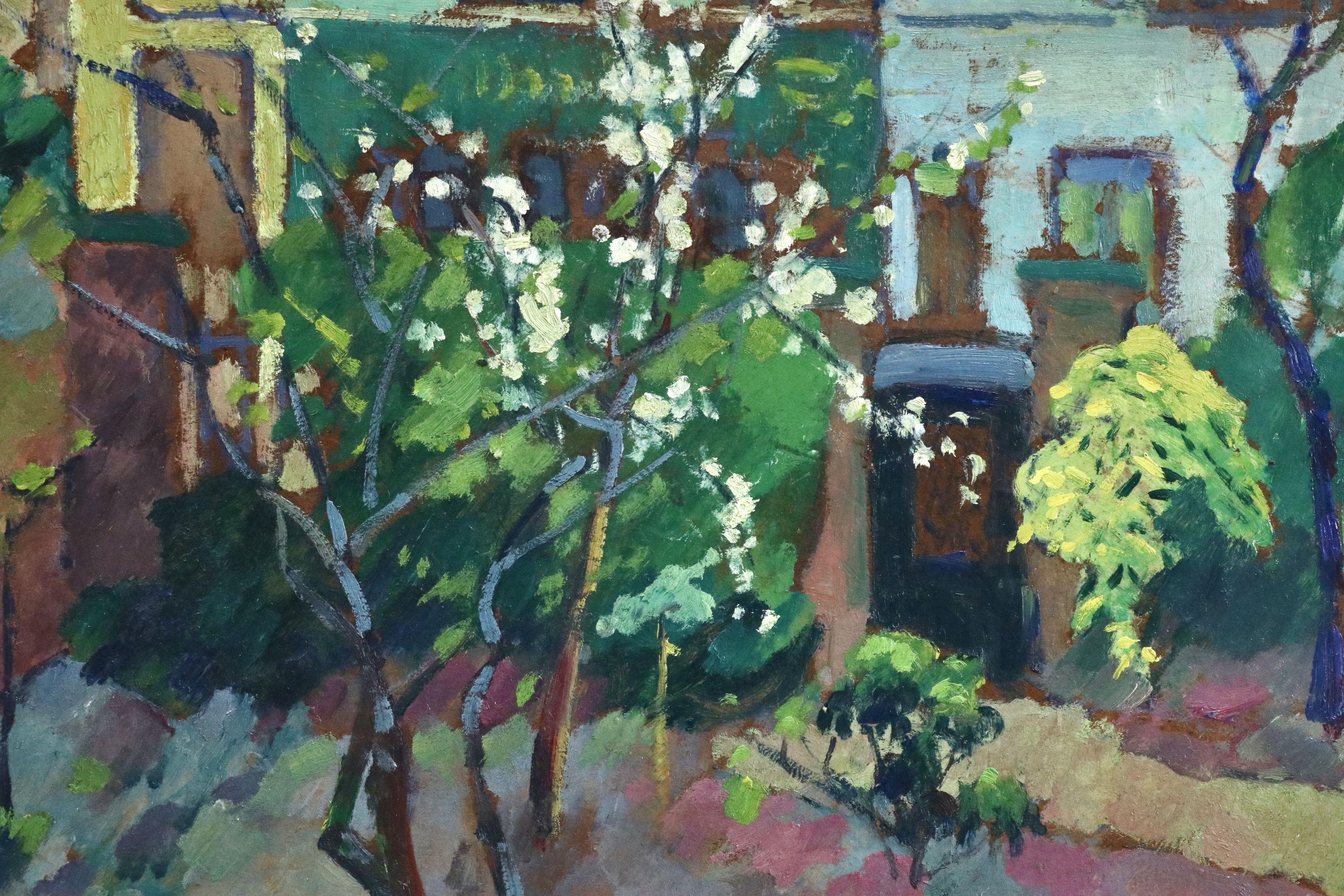 Oil on board circa 1910 by Robert Antoine Pinchon depicting a garden in front of buildings.

Pinchon was a student of Zacharie at the École des Beaux-Arts in Rouen, and also attended Joseph Delattre's Académie Libre there. Fréchon and Lebourg were