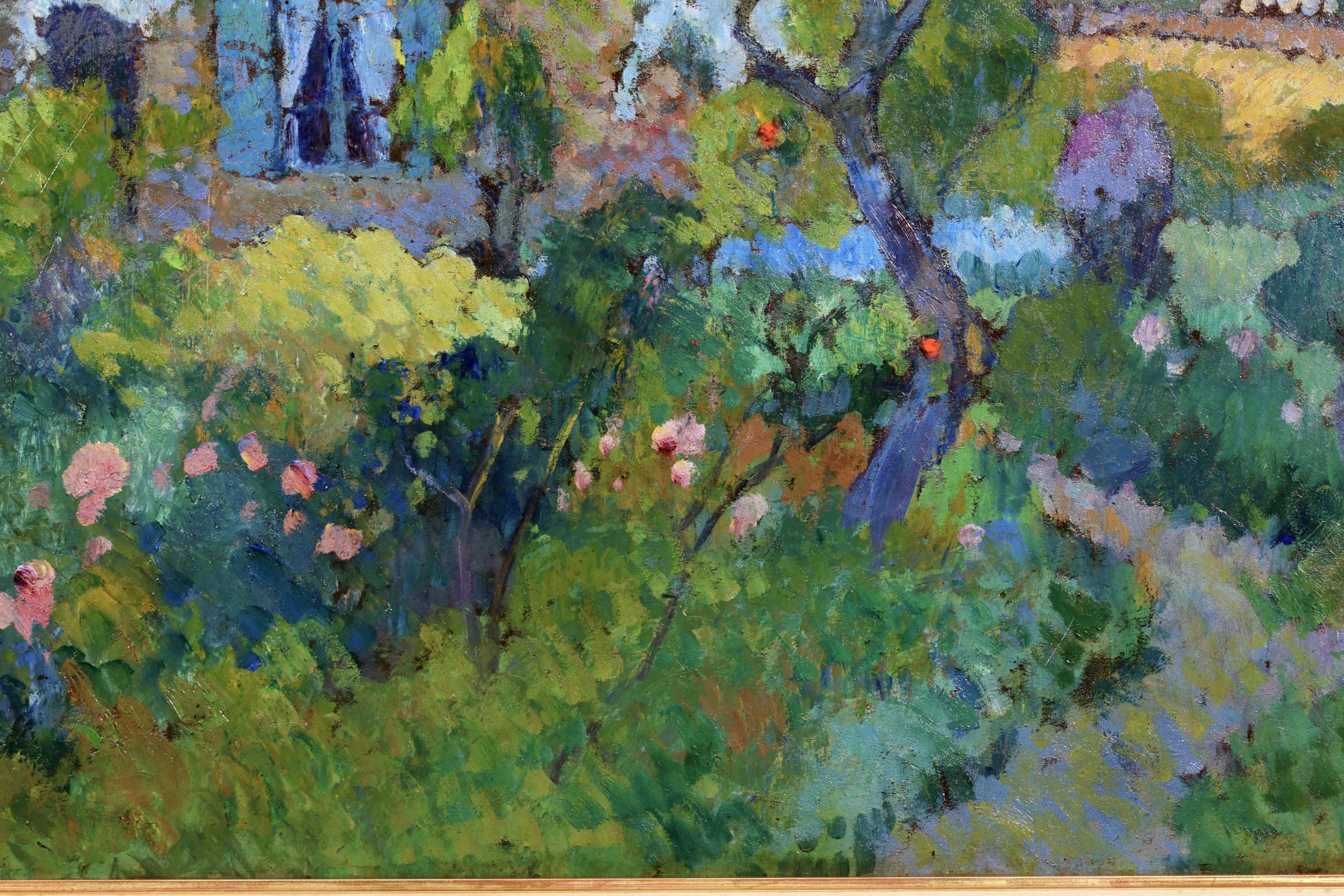 Le Jardin Fleuri - Paesaggio post impressionista dipinto a olio da Robert The Pinchon - Landscape Painting Marrone di Robert Antoine Pinchon