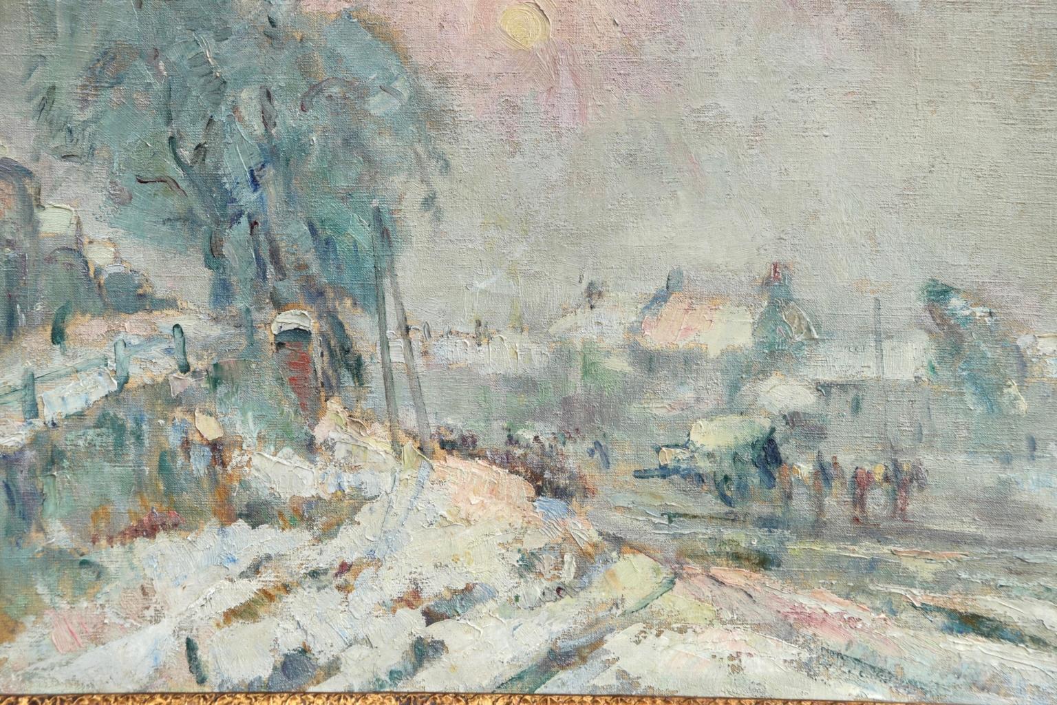 Près de Rouen - Huile impressionniste du 19ème siècle:: Paysage enneigé de Robert Pinchon 1