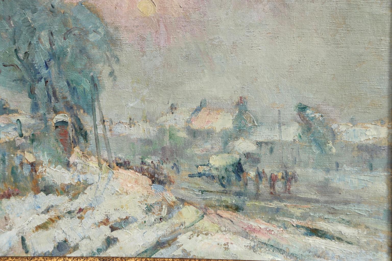 Près de Rouen - Huile impressionniste du 19ème siècle:: Paysage enneigé de Robert Pinchon 2