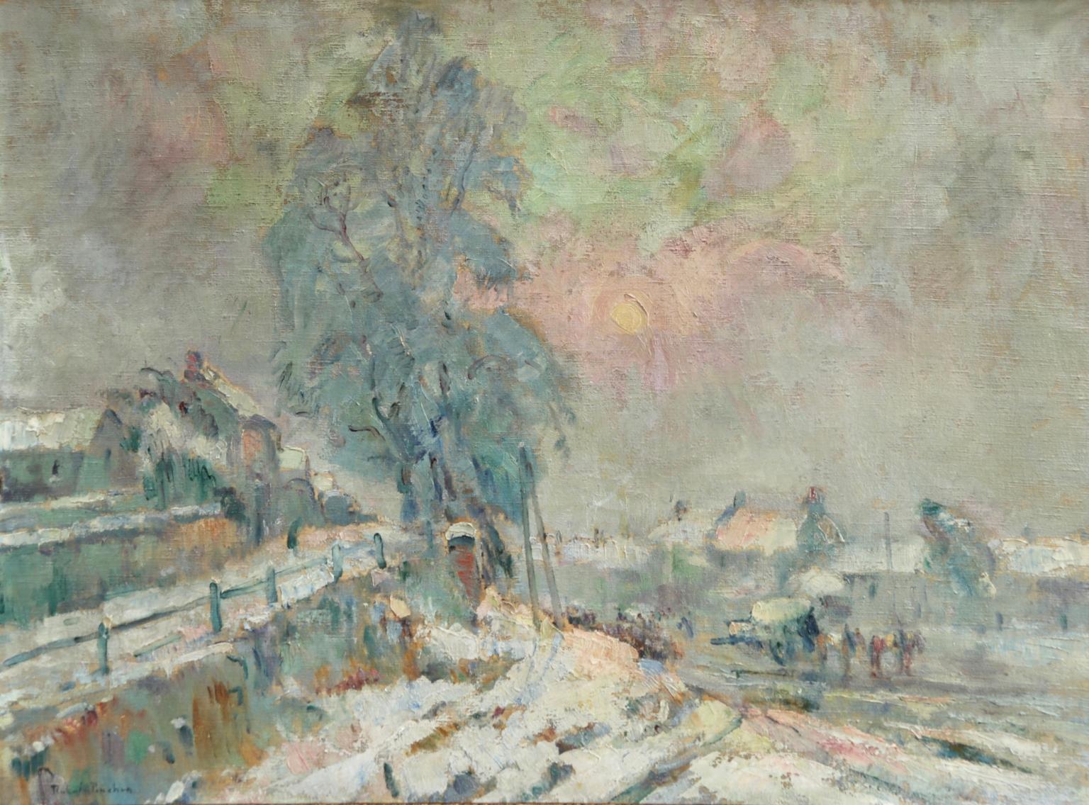 Robert Antoine Pinchon Figurative Painting - Near Rouen - 19th Century Impressionist Oil, Snowy Landscape by Robert Pinchon