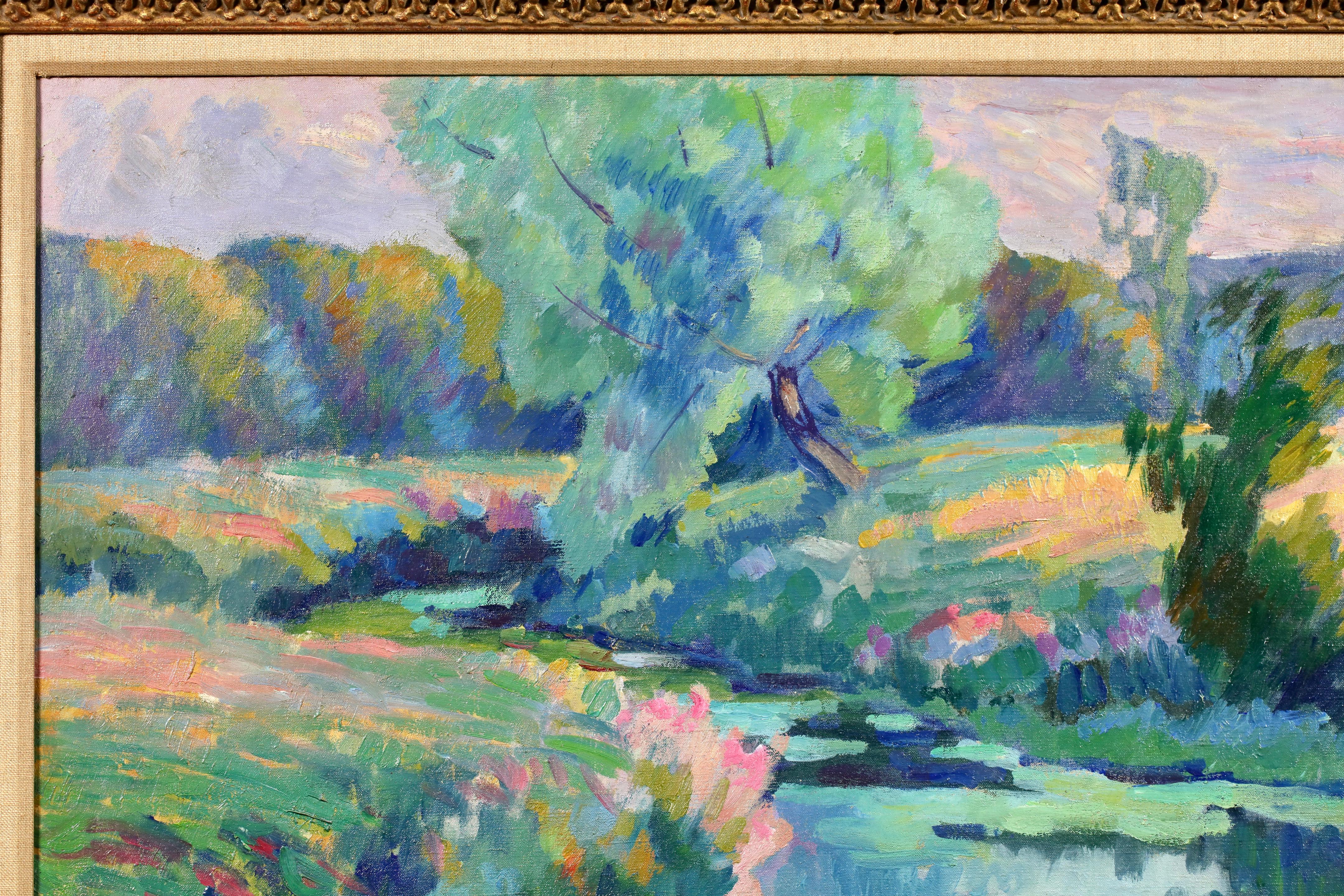 Paysage D'Ete - Paesaggio fluviale olio post impressionista di Robert Pinchon in vendita 5