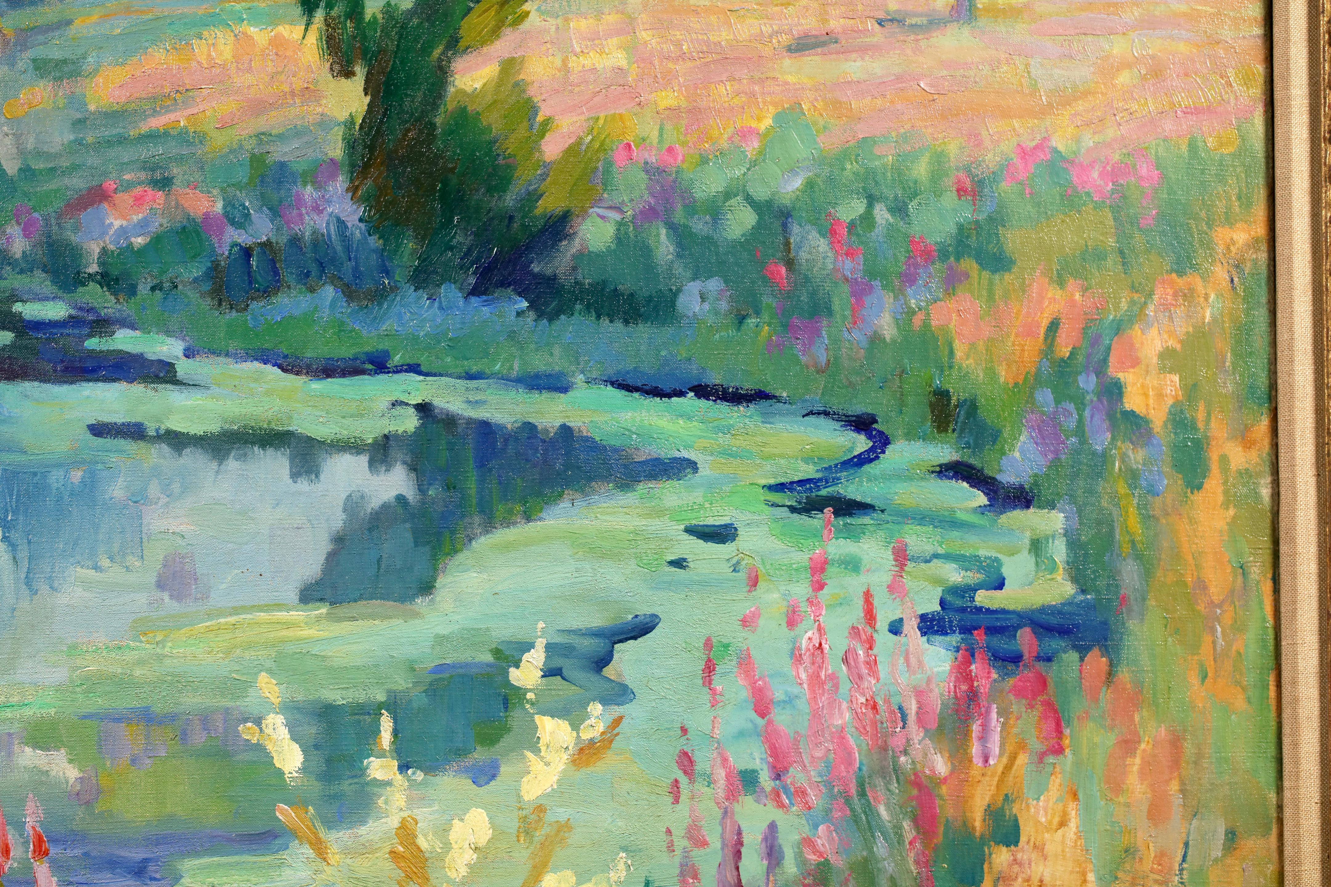 Paysage D'Ete - Paesaggio fluviale olio post impressionista di Robert Pinchon in vendita 2