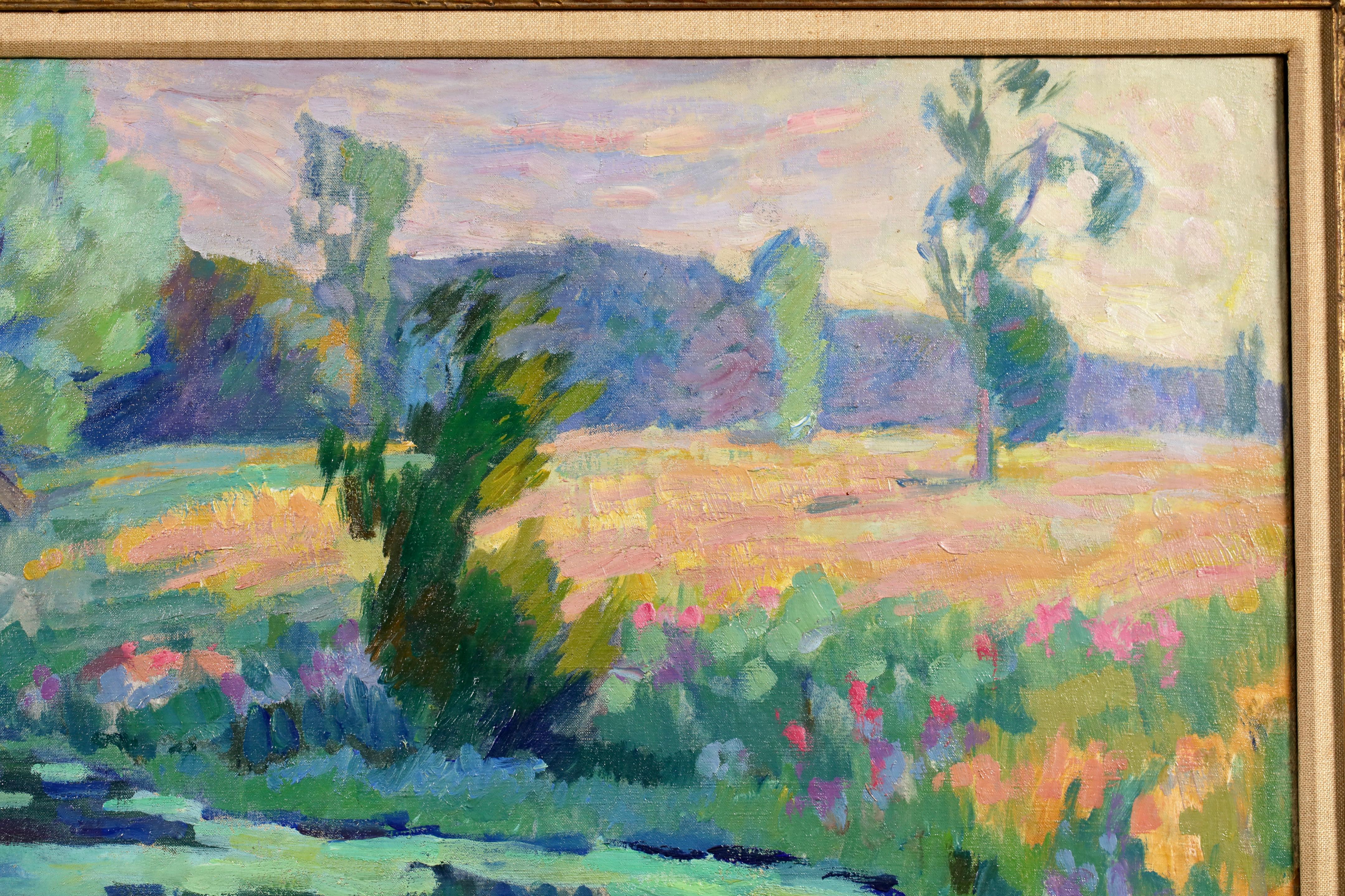 Paysage D'Ete - Paesaggio fluviale olio post impressionista di Robert Pinchon in vendita 3