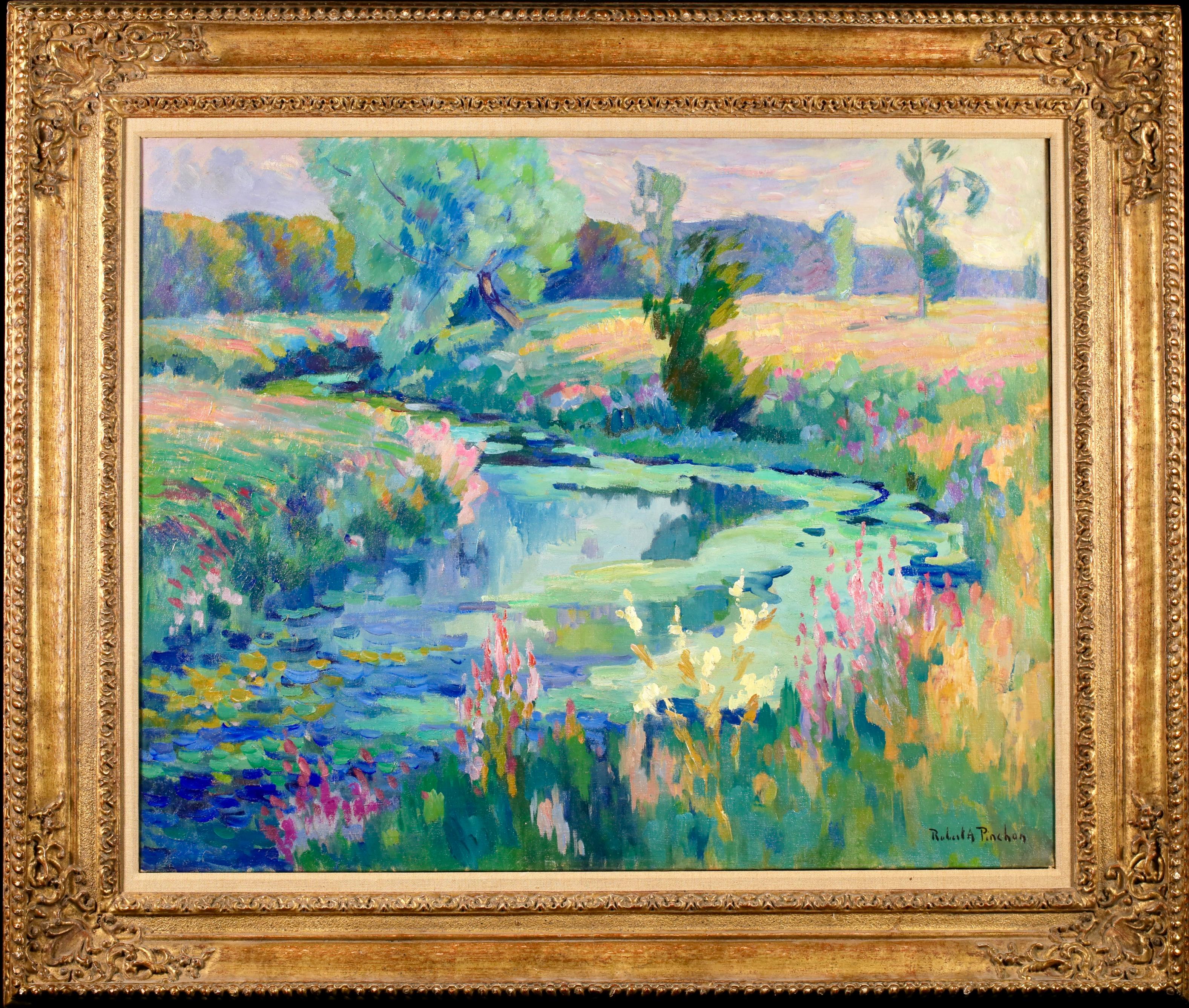 Figurative Painting di Robert Antoine Pinchon - Paysage D'Ete - Paesaggio fluviale olio post impressionista di Robert Pinchon