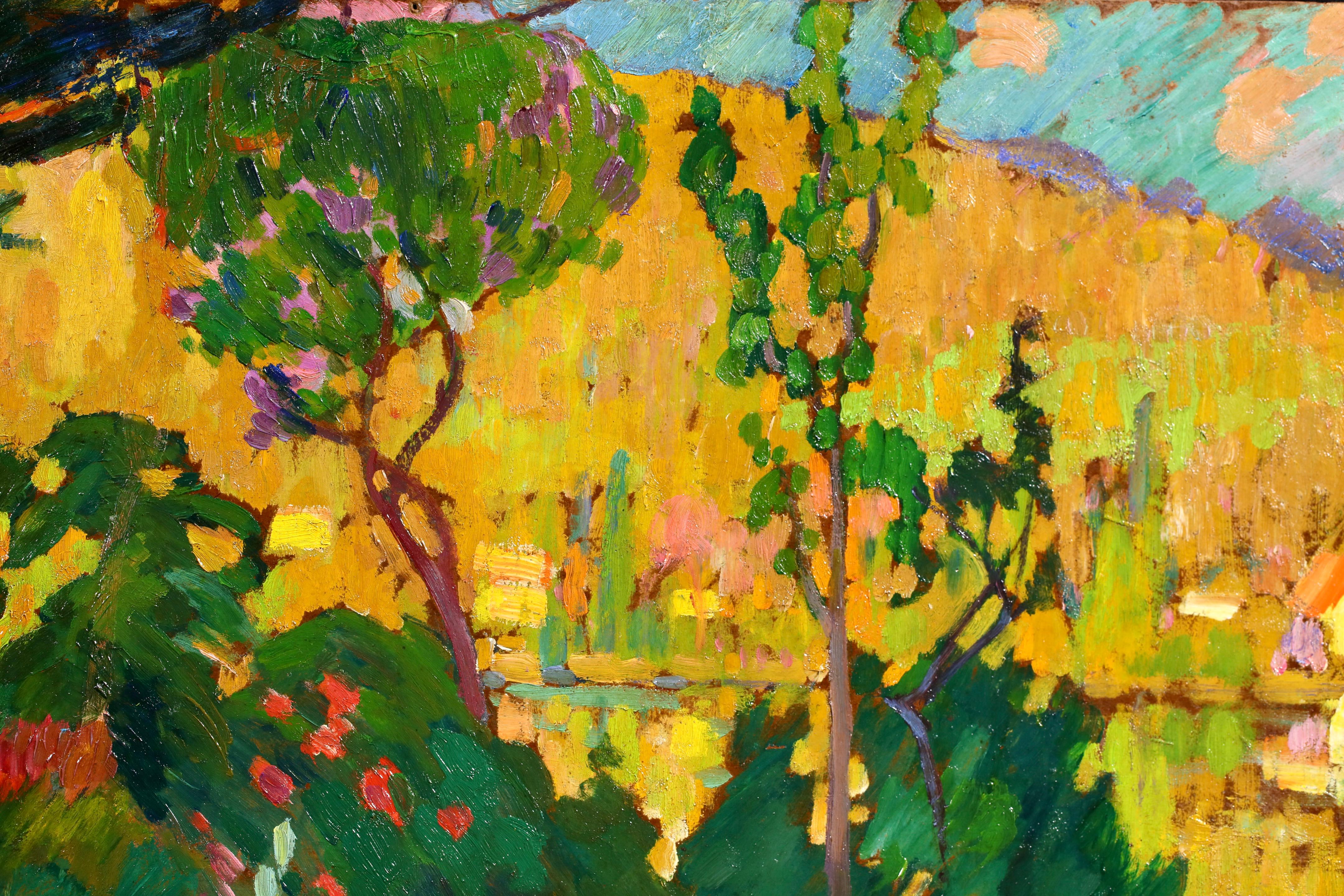 Un Jardin - Postimpressionistische Landschaft Ölgemälde von Robert Pinchon im Angebot 8