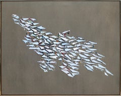 Weiße weiße Formen Grau, großes Gemälde des abstrakten Expressionismus von Robert Goodnough