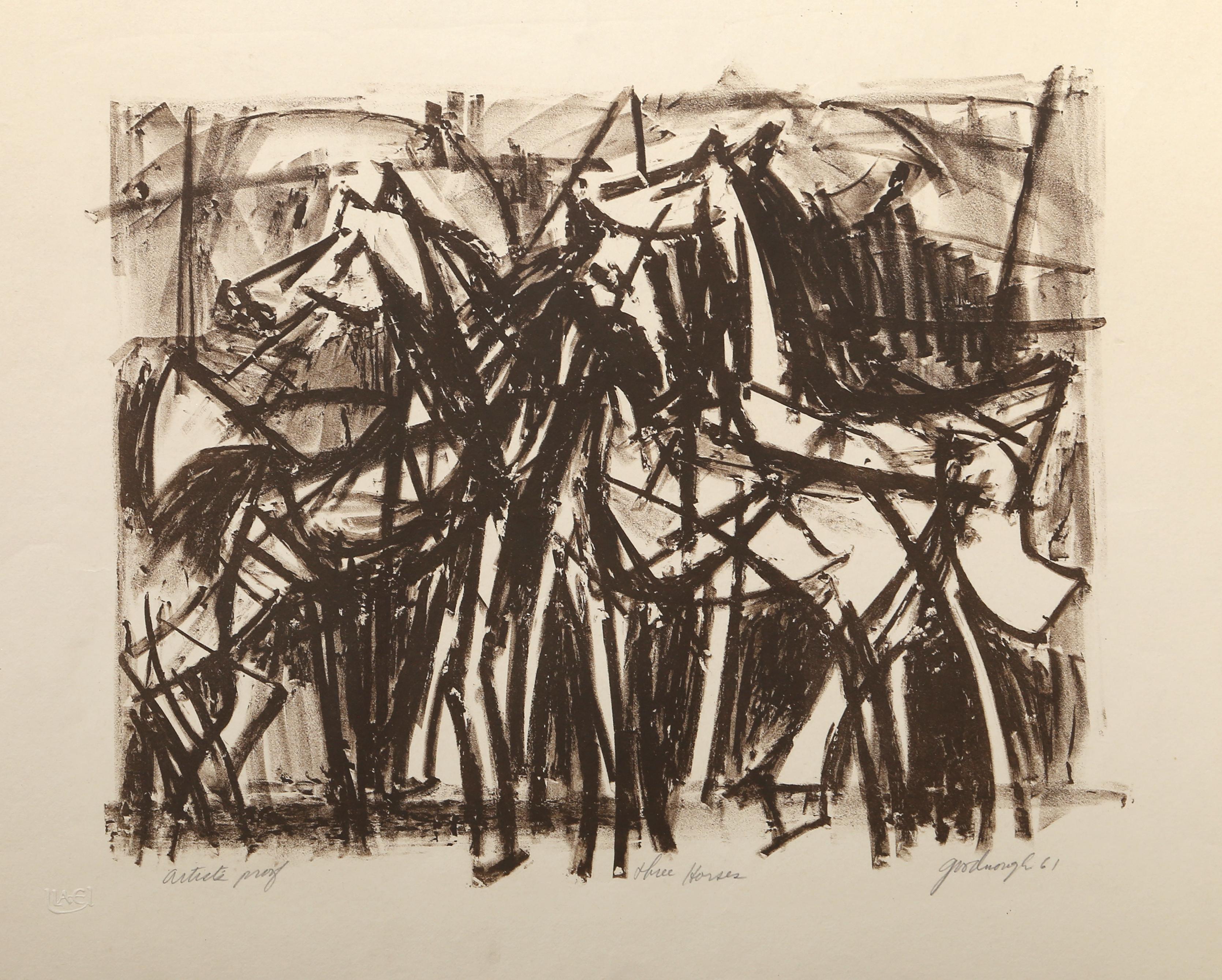 Three Horses, Abstract Lithograph by Robert Arthur Goodnough