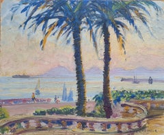 La Croisette, Cannes, huile sur toile française - paysage marin
