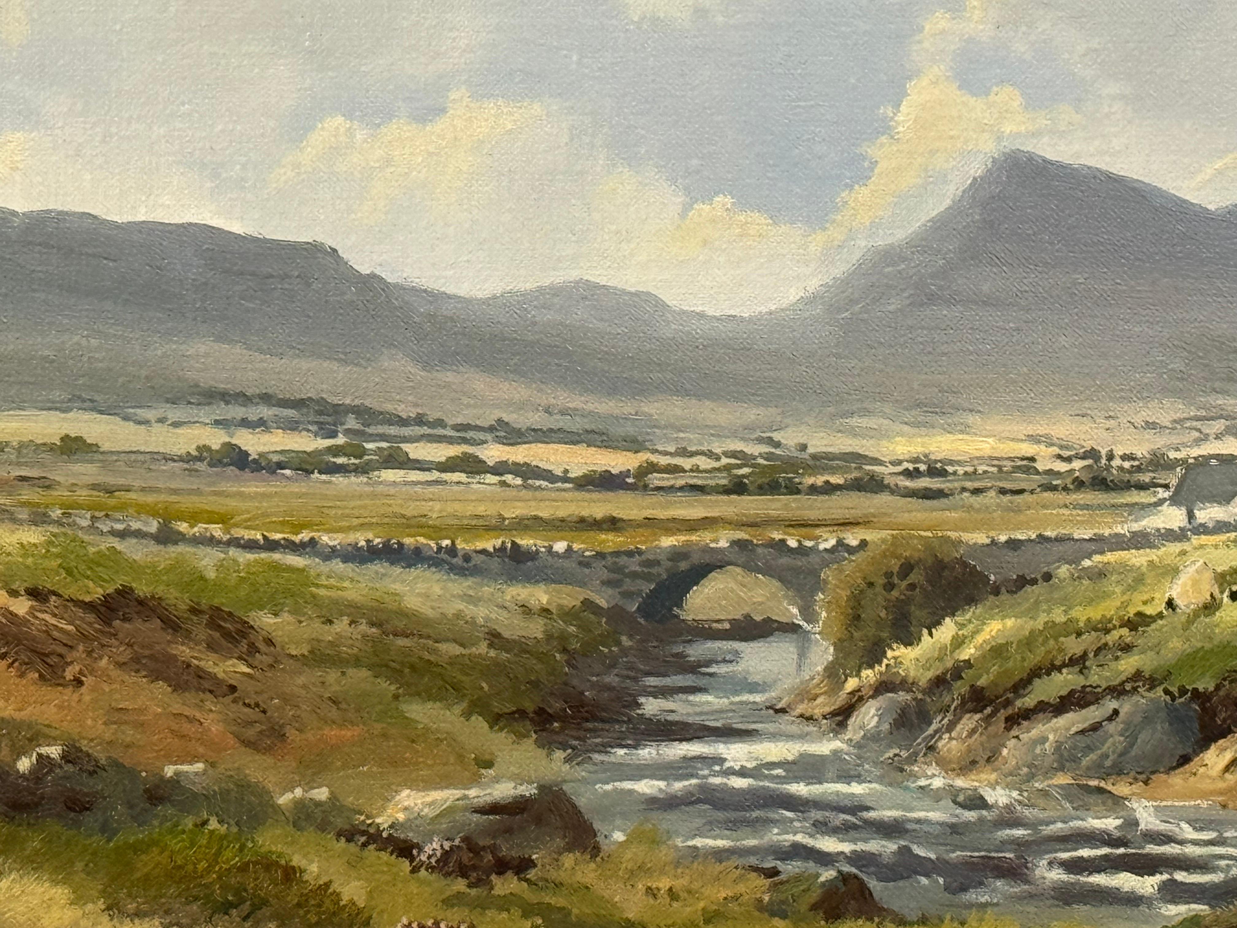 Pintura de cabañas de montaña junto a un río en Irlanda por un artista irlandés del siglo XX en venta 11