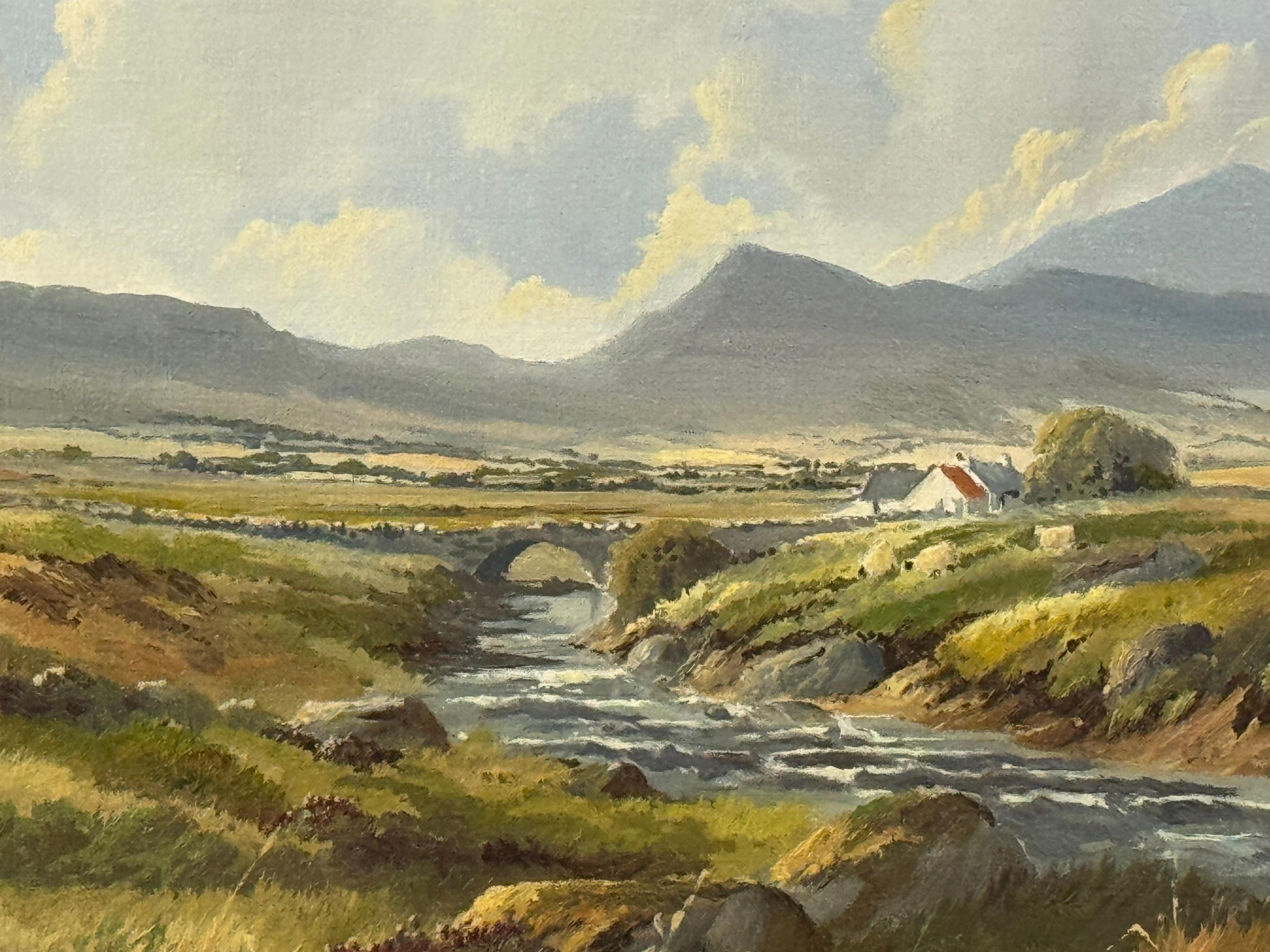 Pintura de cabañas de montaña junto a un río en Irlanda por un artista irlandés del siglo XX en venta 12