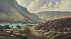 Painting of Mountain Path by Lake in Ireland by 20th Century Irish Artist
