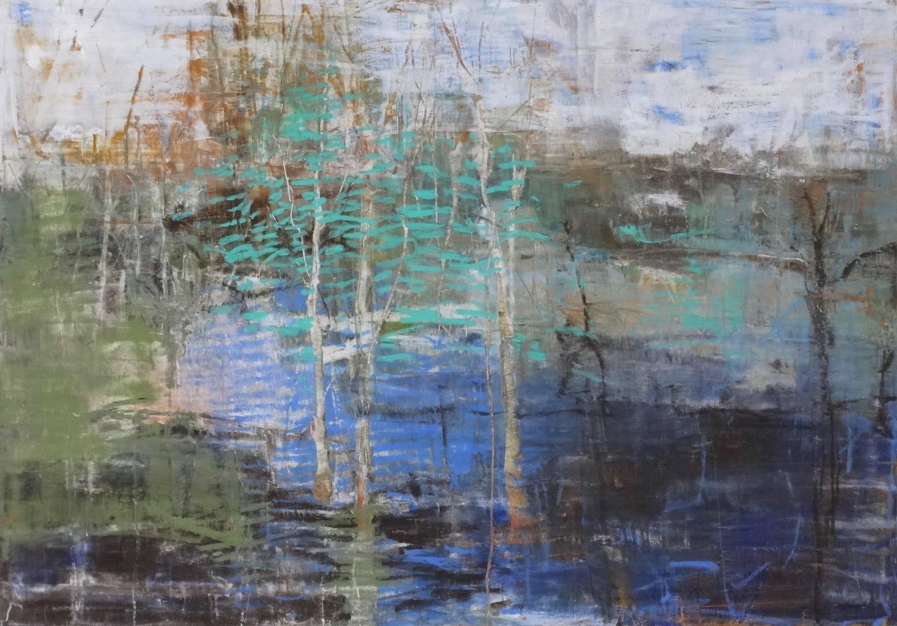 Robert Baart Landscape Painting - Birch Grove, Abstract Landscape Oil Pastel