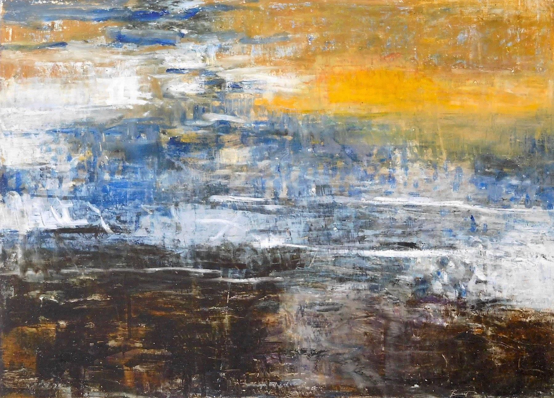 Robert Baart Landscape Painting - Evening Descends, Abstract landscape Oil Pastel 