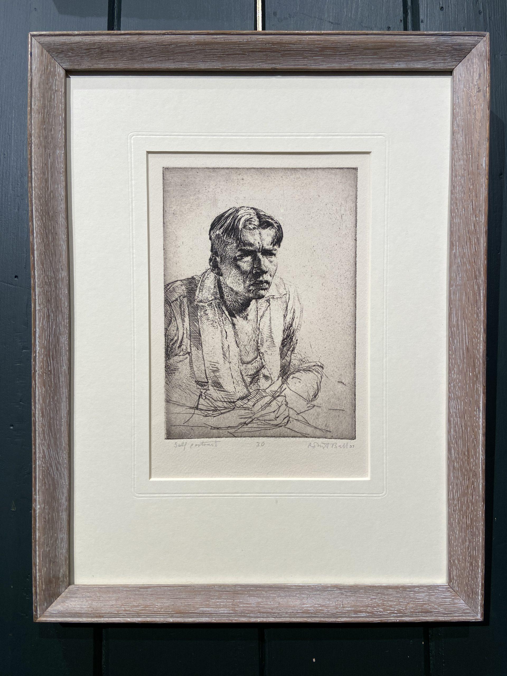 Self Portrait, Mid 20th Century, British Artist, Signed Etching - Print by Robert Ball