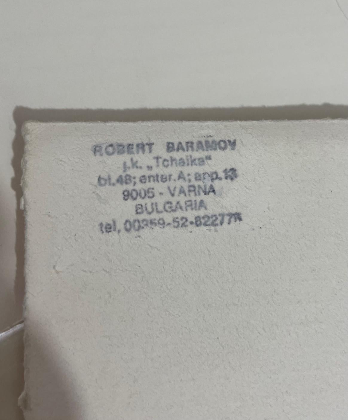 Bemerkenswerte Kaltnadelradierung auf schwerem Kunstdruckpapier mit Wasserzeichen von Robert Baramov. Der Stempel des Künstlers mit Informationen befindet sich auf der Rückseite. Der Titel und die Signatur sind mit Bleistift auf der Unterseite