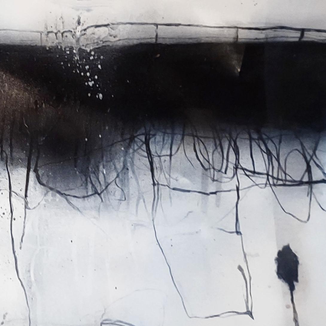 Charcoal Coastline #5 (Abstract painting) - Gray Abstract Painting by Robert Baribeau