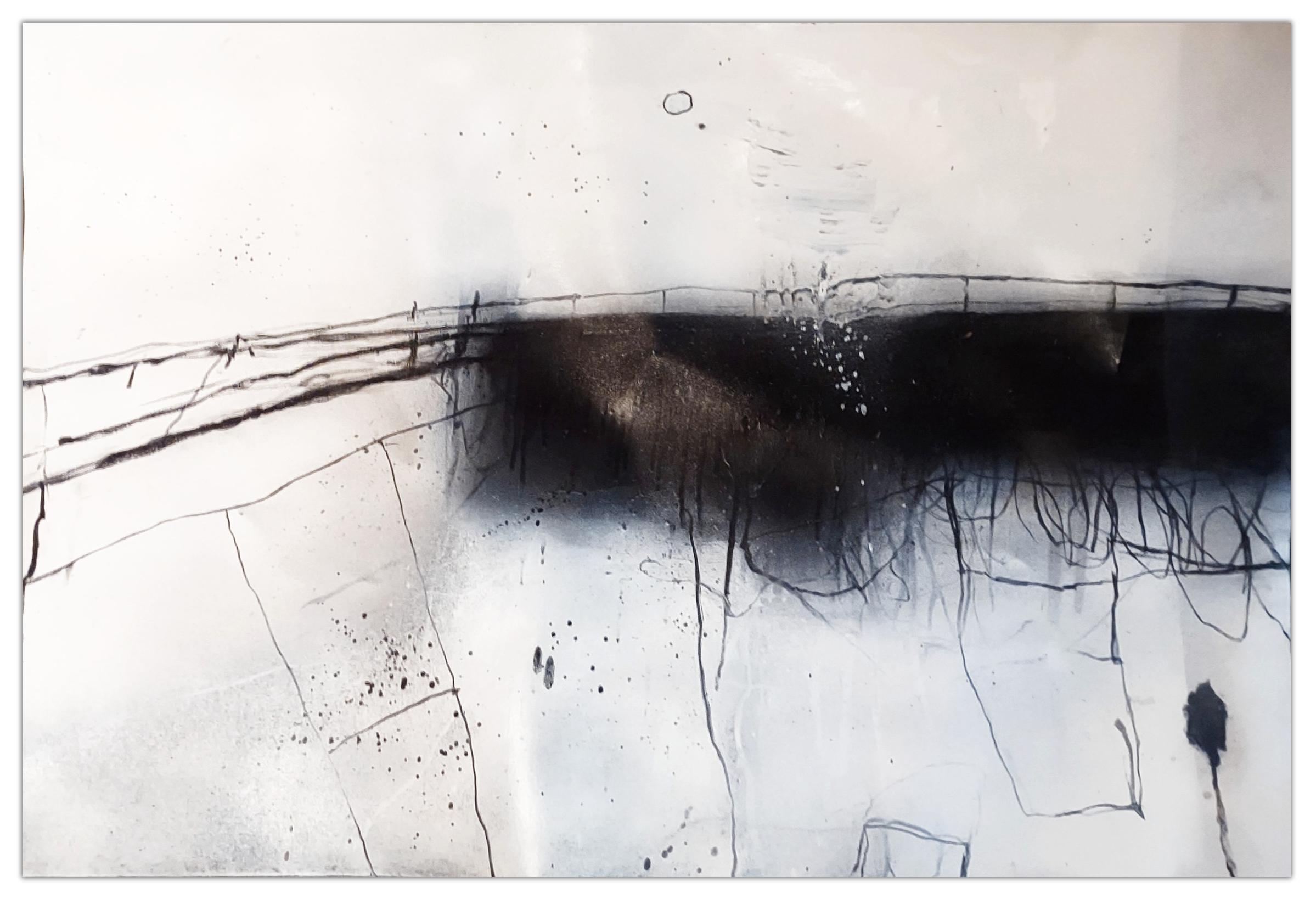 Abstract Painting di Robert Baribeau - Linea costiera a carboncino #5 (pittura astratta)
