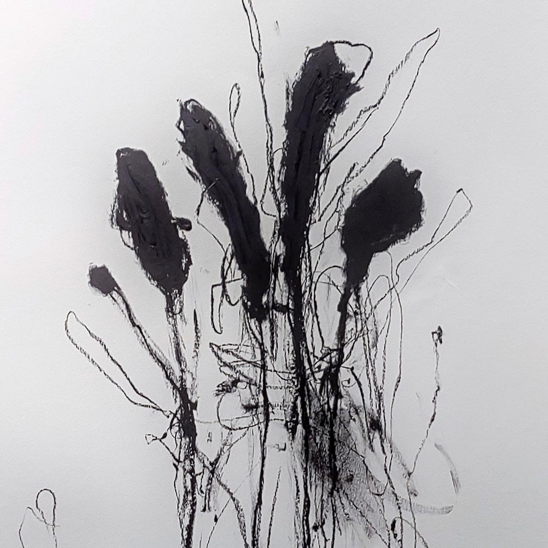 In the weeds ink bloom #4 (Abstract painting) - Gray Abstract Painting by Robert Baribeau