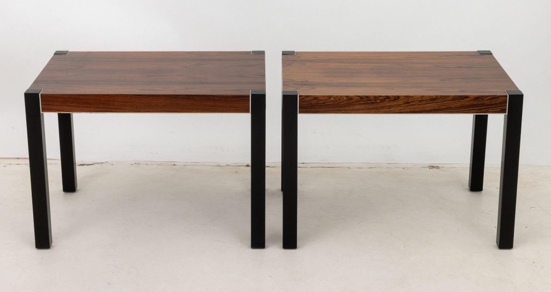 Robert Baron for Glenn of California, retailed by John Stuart, Rosewood Rectangular Side Tables, each on four ebonized wood legs, apparently unmarked. 21.25