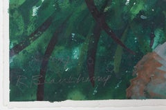 Figure nell'erba, pittura a guazzo contemporanea di Robert Beauchamp