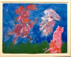 American Neo Expressionist "Wild Horses" Modernist Oil Painting