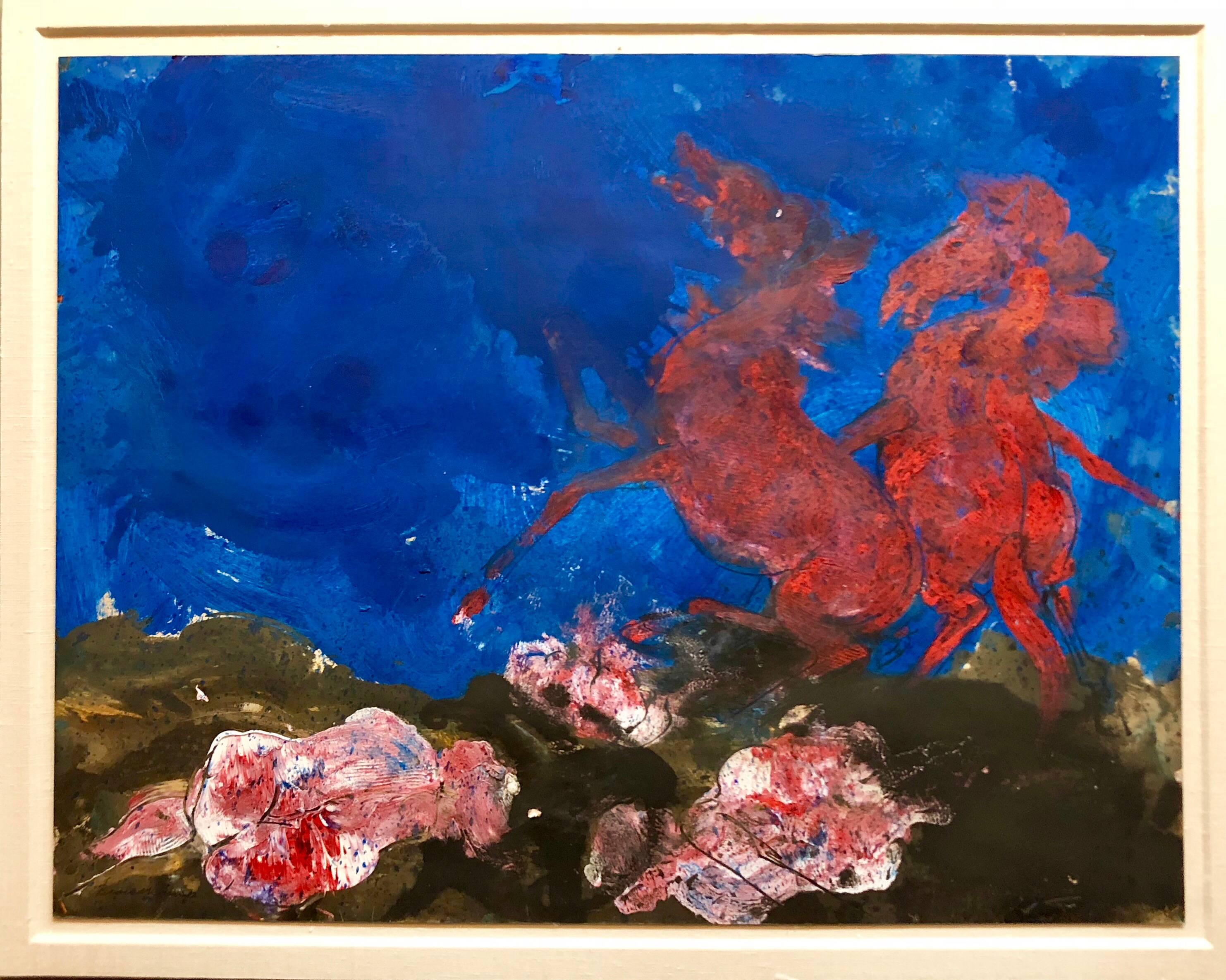 Peinture à l'huile moderniste américaine néo-expressionniste « Chevaux sauvages » 