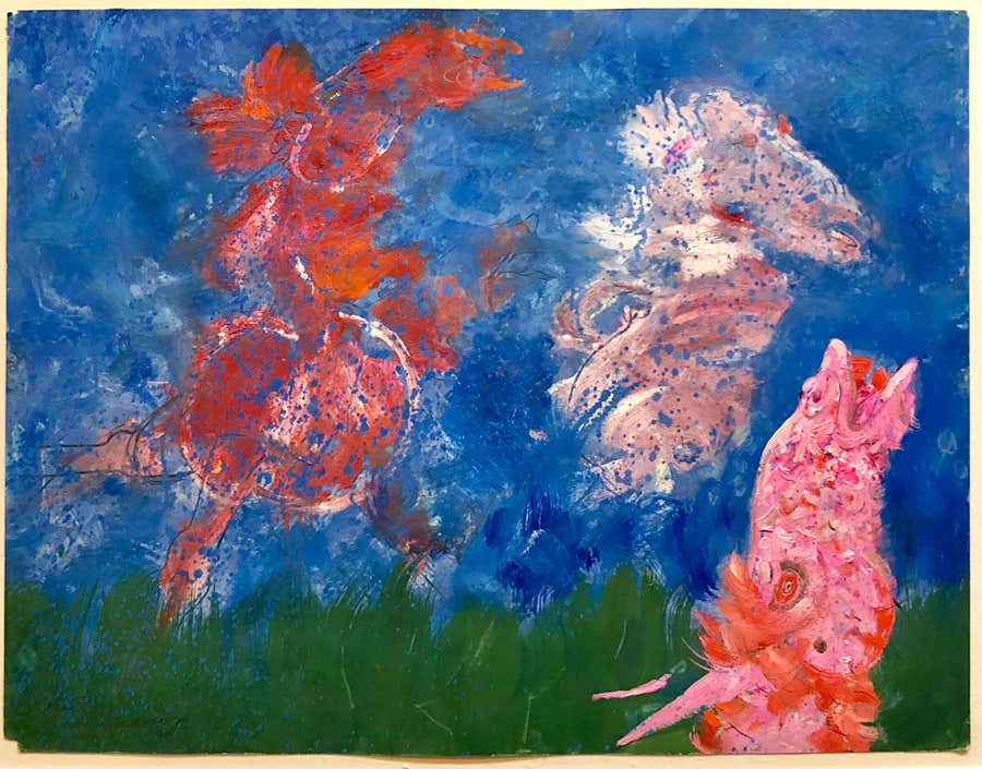 American Neo Expressionist "Wild Horses" Modernist Oil Painting