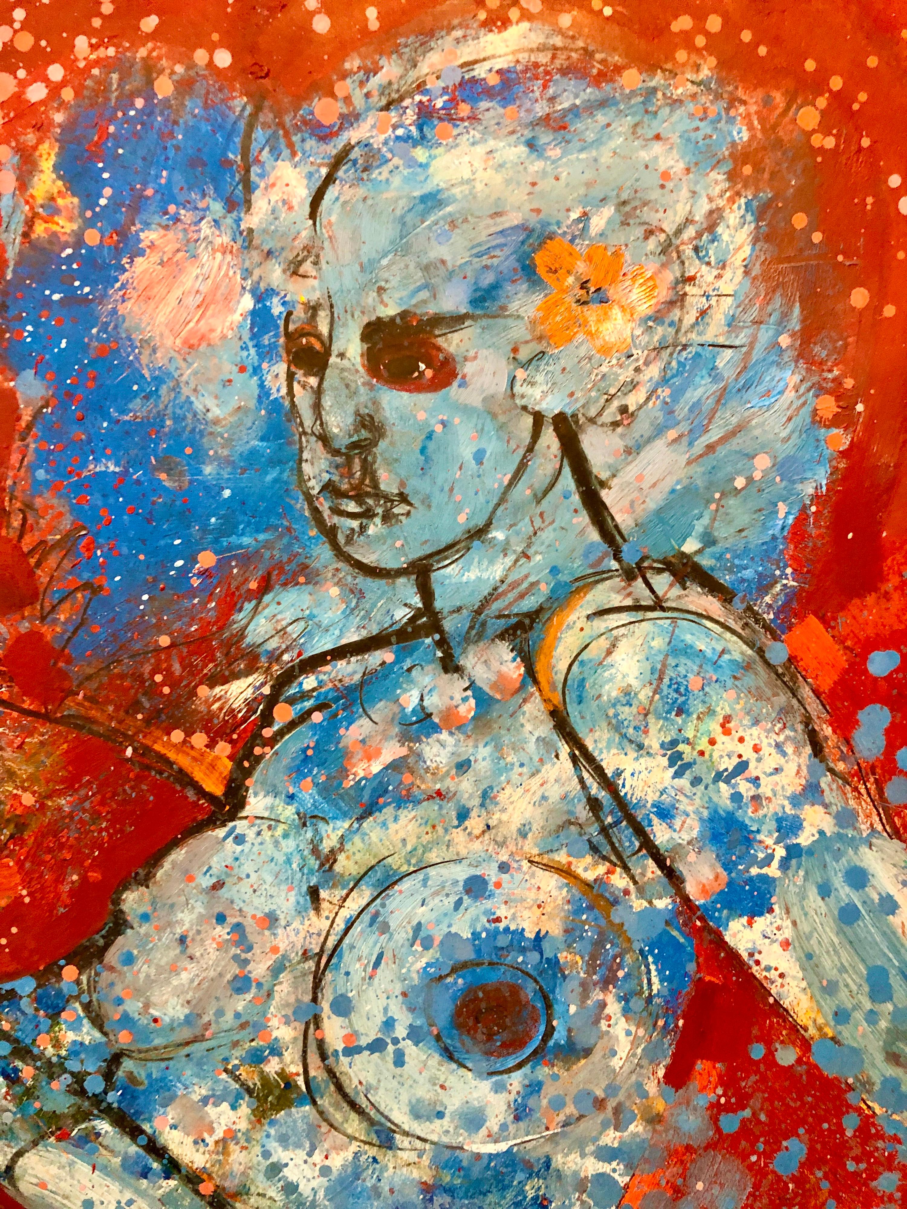 American Neo Expressionist Woman with Camels Abstract Modernist Oil Painting 4