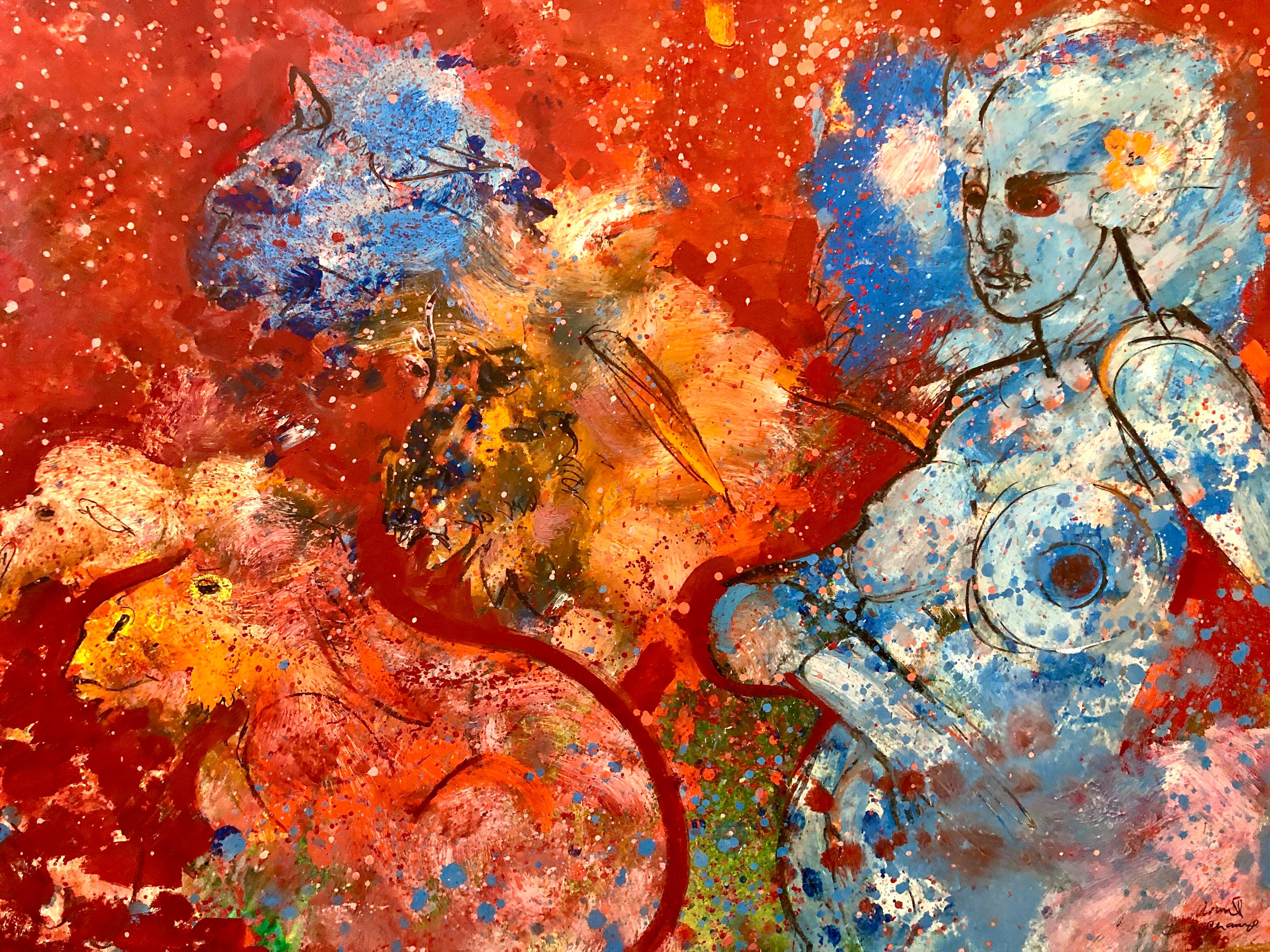 Neoespressionista americano Donna con cammelli Pittura ad olio astratta modernista - Abstract Painting Marrone di Robert Beauchamp