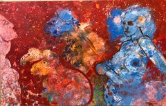 American Neo Expressionist Woman with Camels Abstract Modernist Oil Painting