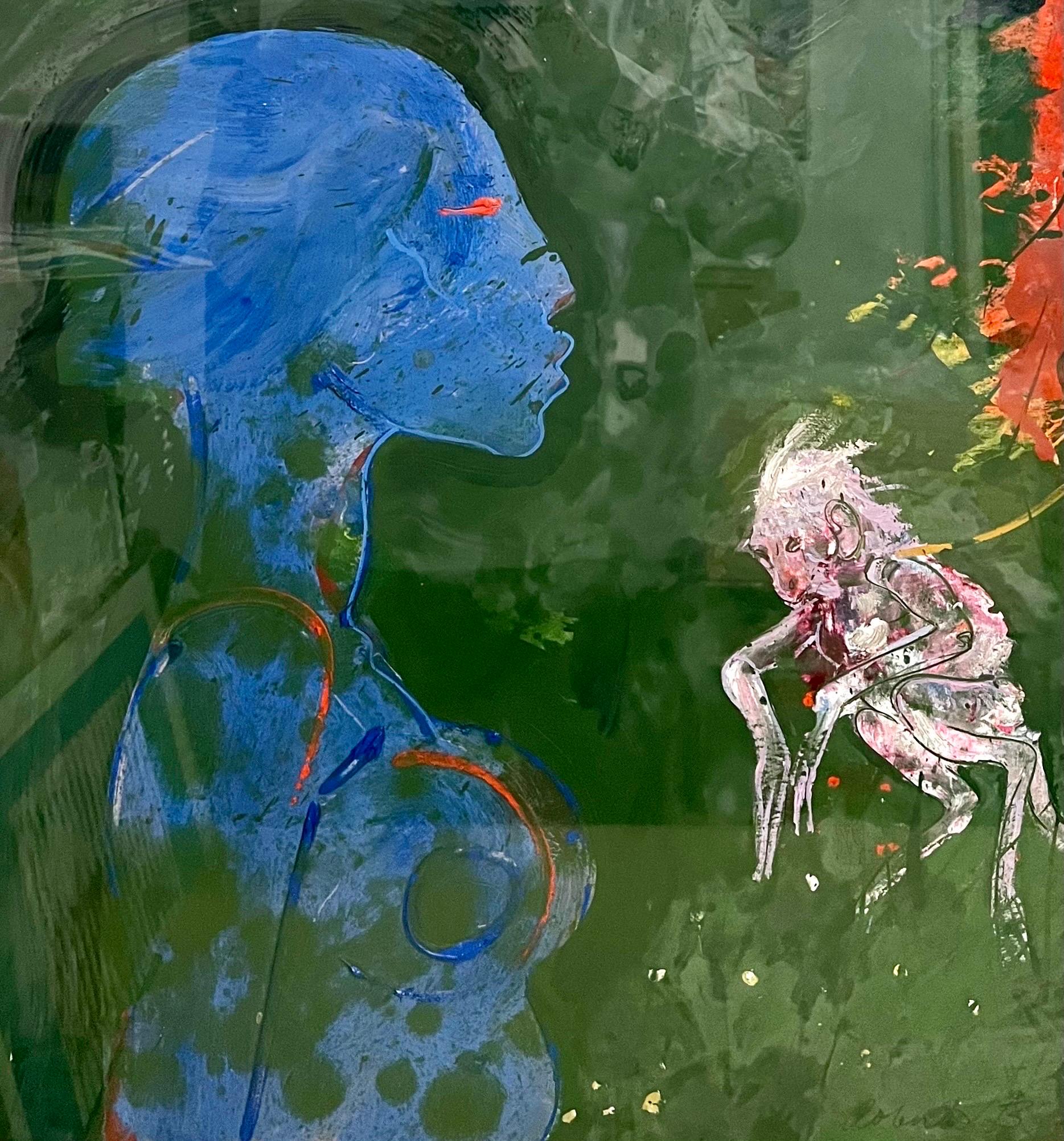 Amerikanischer Neo-Expressionist Frau mit Affen Abstrakt Modernist Ölgemälde im Angebot 5