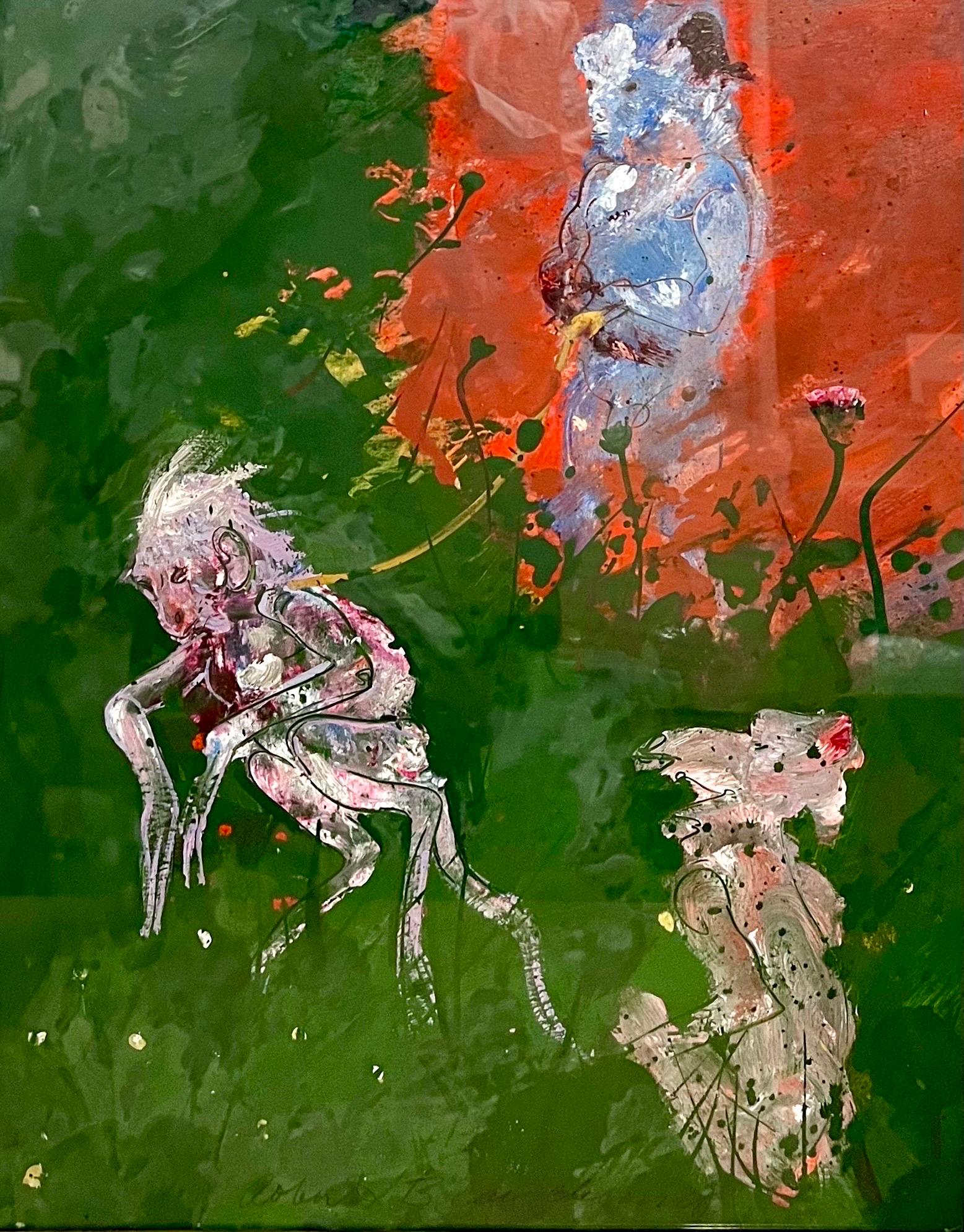 Amerikanischer Neo-Expressionist Frau mit Affen Abstrakt Modernist Ölgemälde im Angebot 6