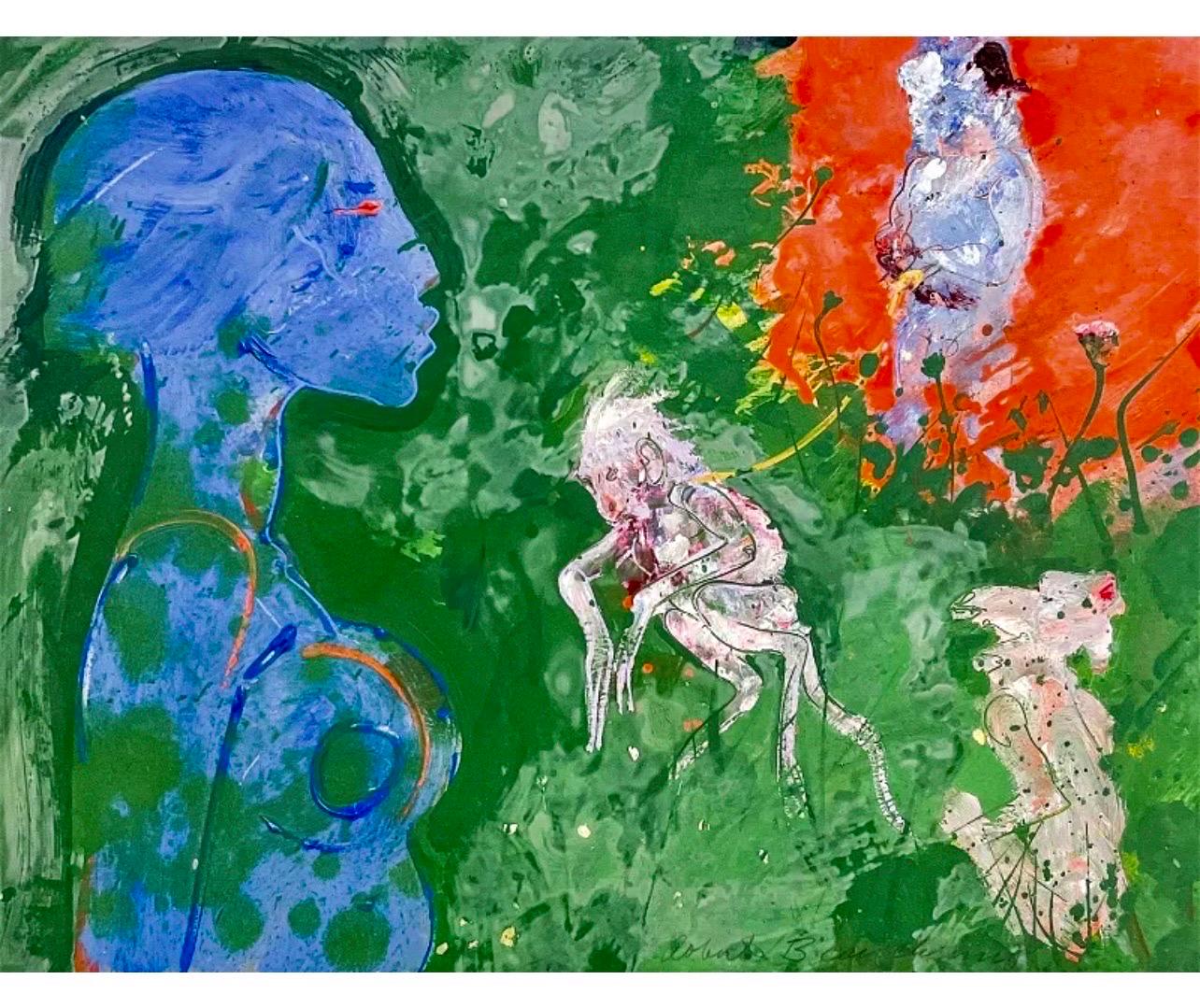 Amerikanischer Neo-Expressionist Frau mit Affen Abstrakt Modernist Ölgemälde – Painting von Robert Beauchamp