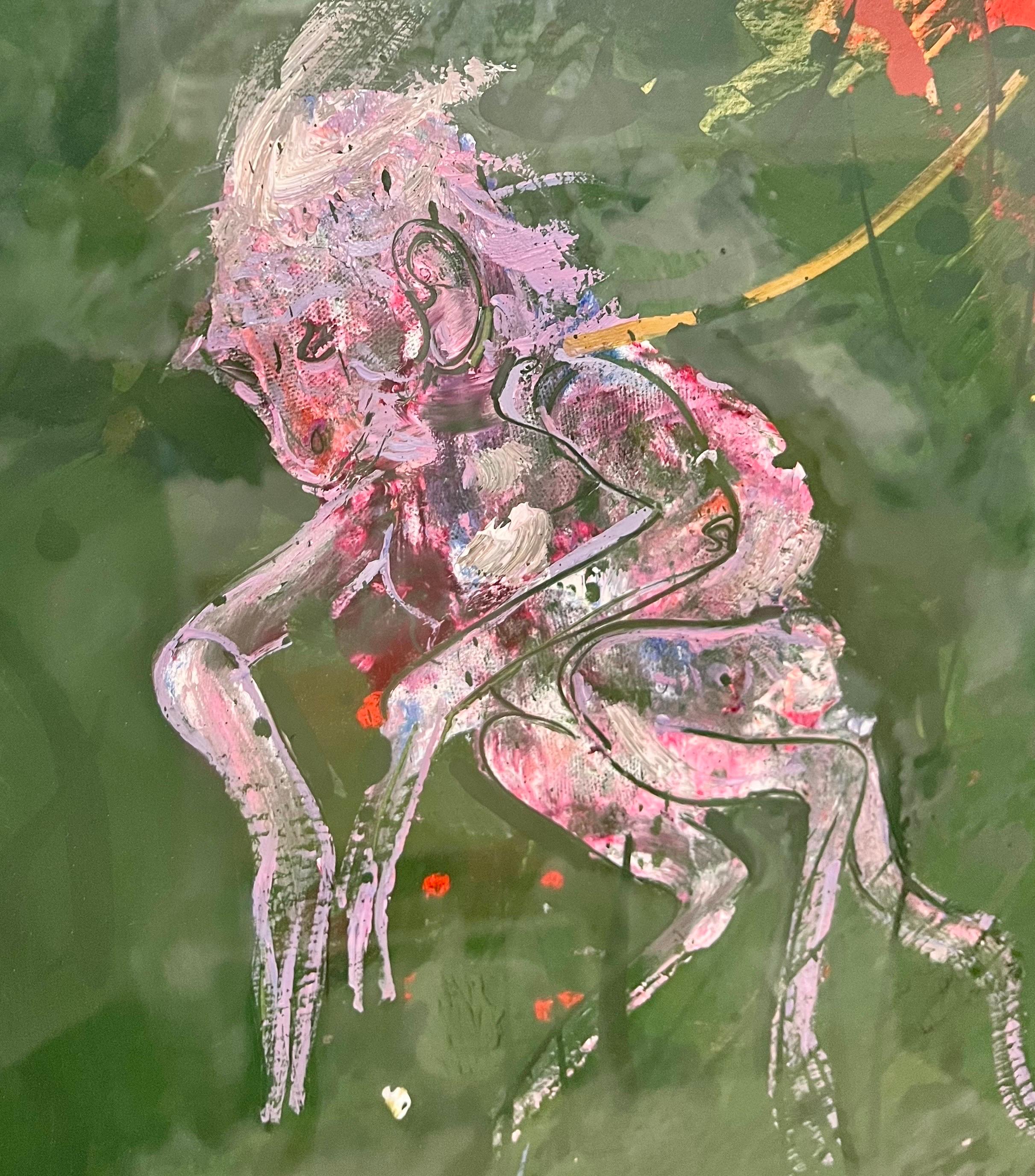 Amerikanischer Neo-Expressionist Frau mit Affen Abstrakt Modernist Ölgemälde im Angebot 3