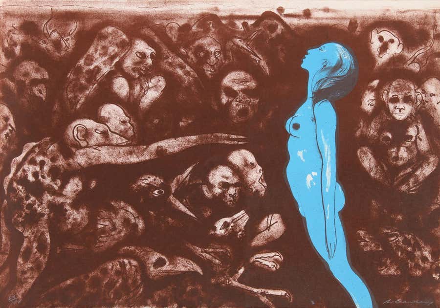 Blue Nude, Surrealist Lithograph by Robert Beauchamp