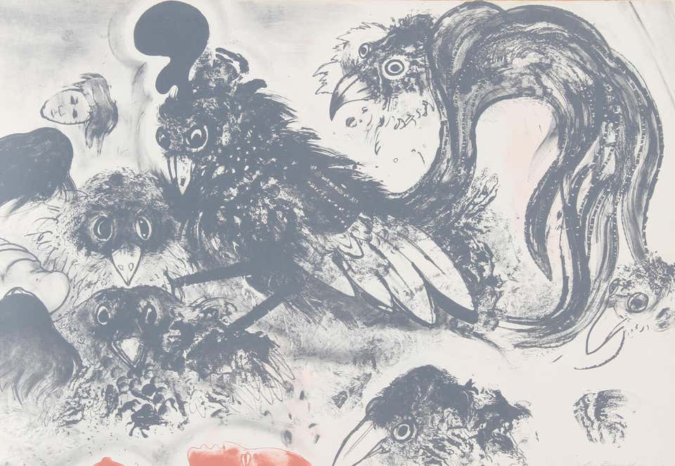 Crows, Surrealist Lithograph by Robert Beauchamp