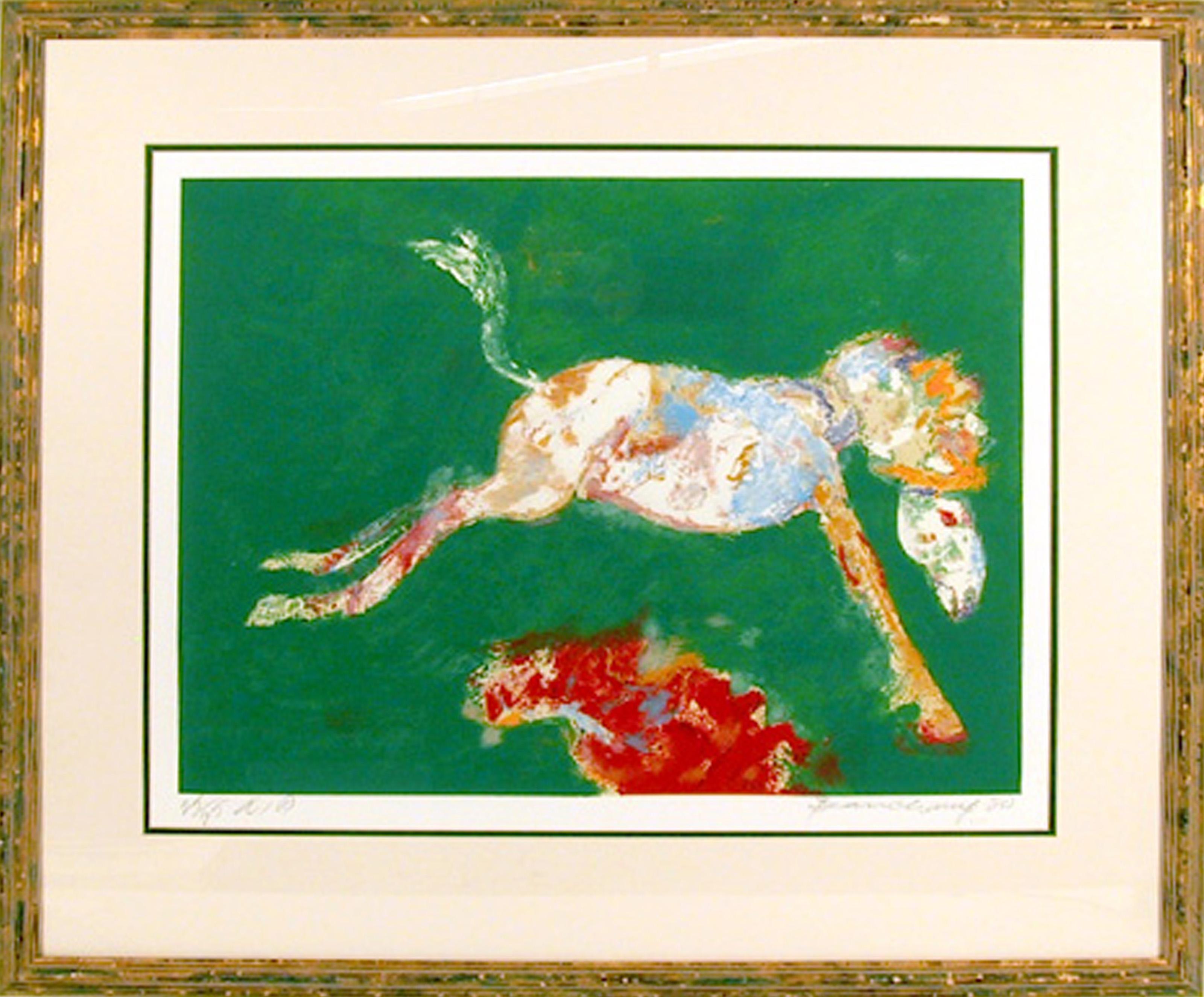 Grüner Sprung, Surrealistische Lithographie von Robert Beauchamp