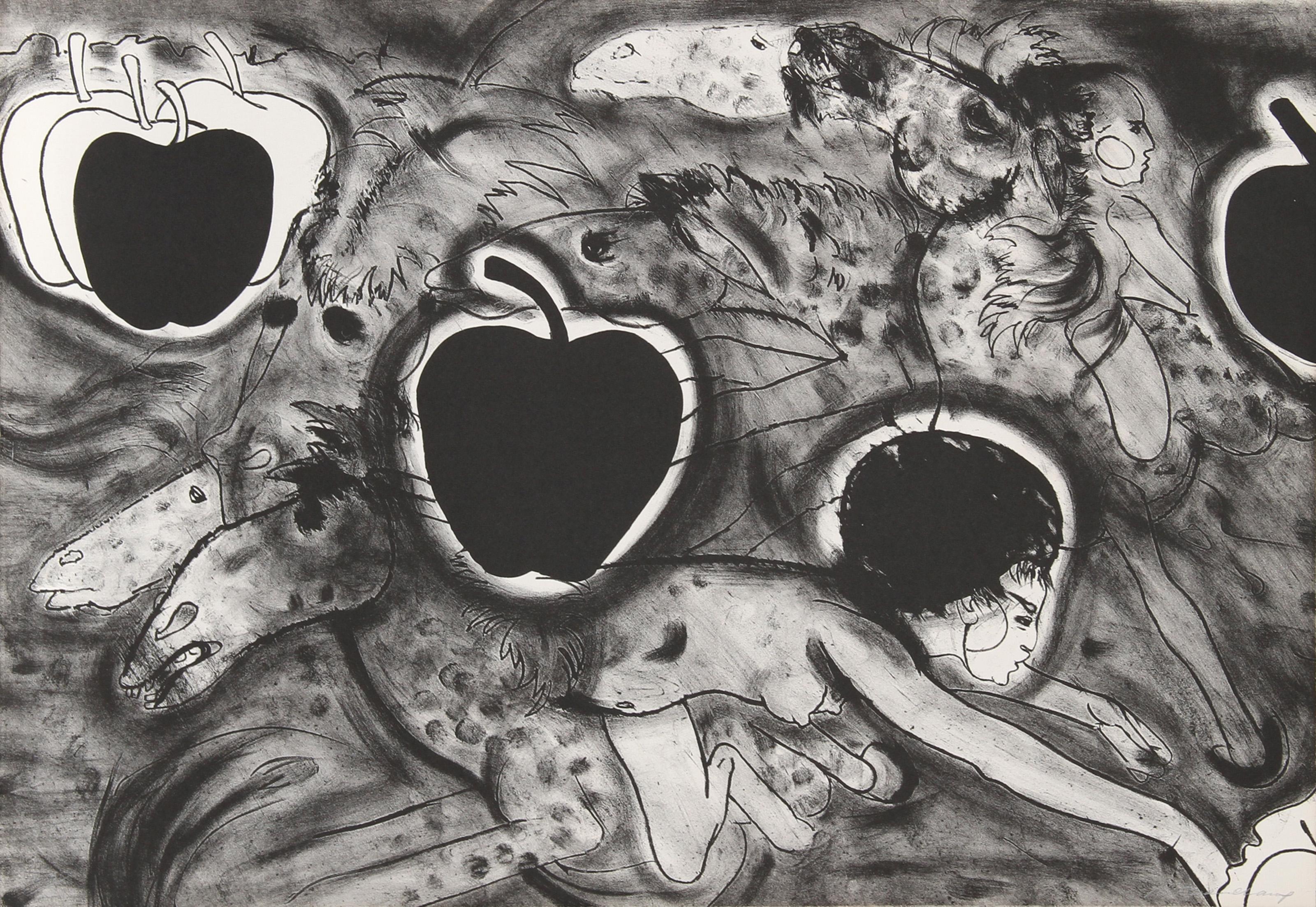 Hunted Horses, Surrealist Lithograph by Robert Beauchamp
