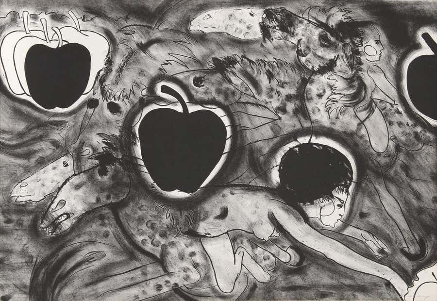 Hunted Horses, Surrealist Lithograph by Robert Beauchamp