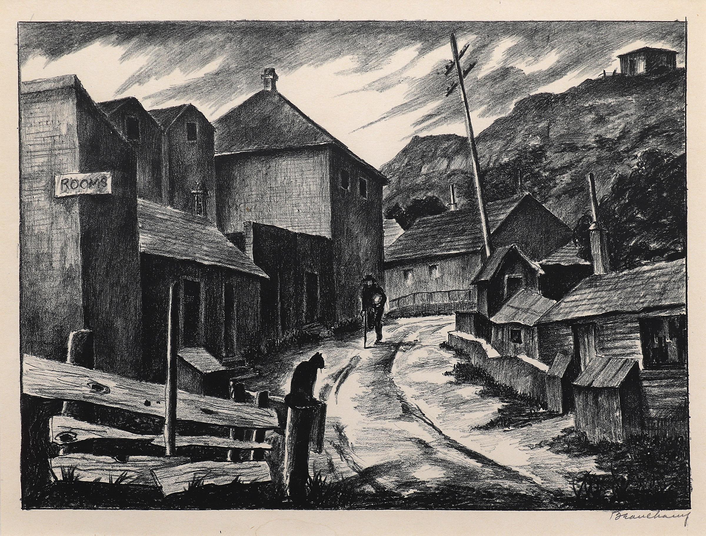 'Mining Town' , American Modern Signed Lithograph, Colorado Mining Town Scene - Print by Robert Beauchamp